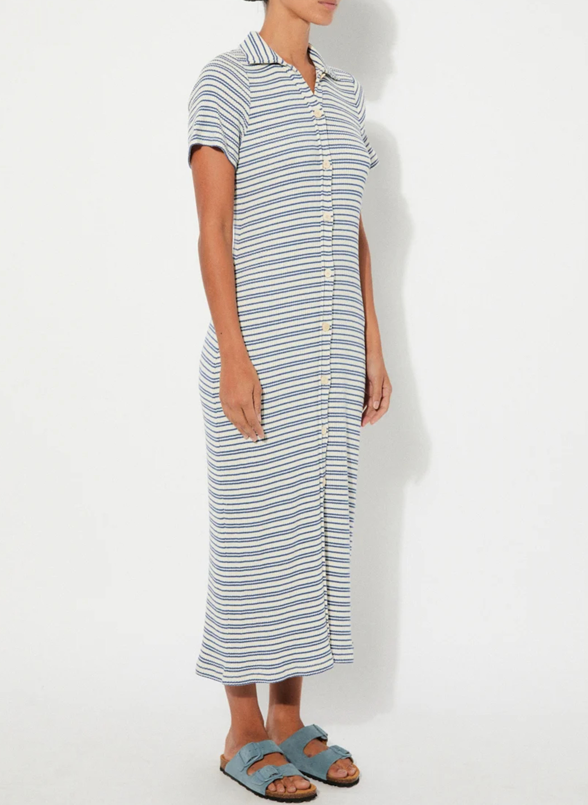 Robe midi en fibres recyclées à rayures RITA ROW Bleu