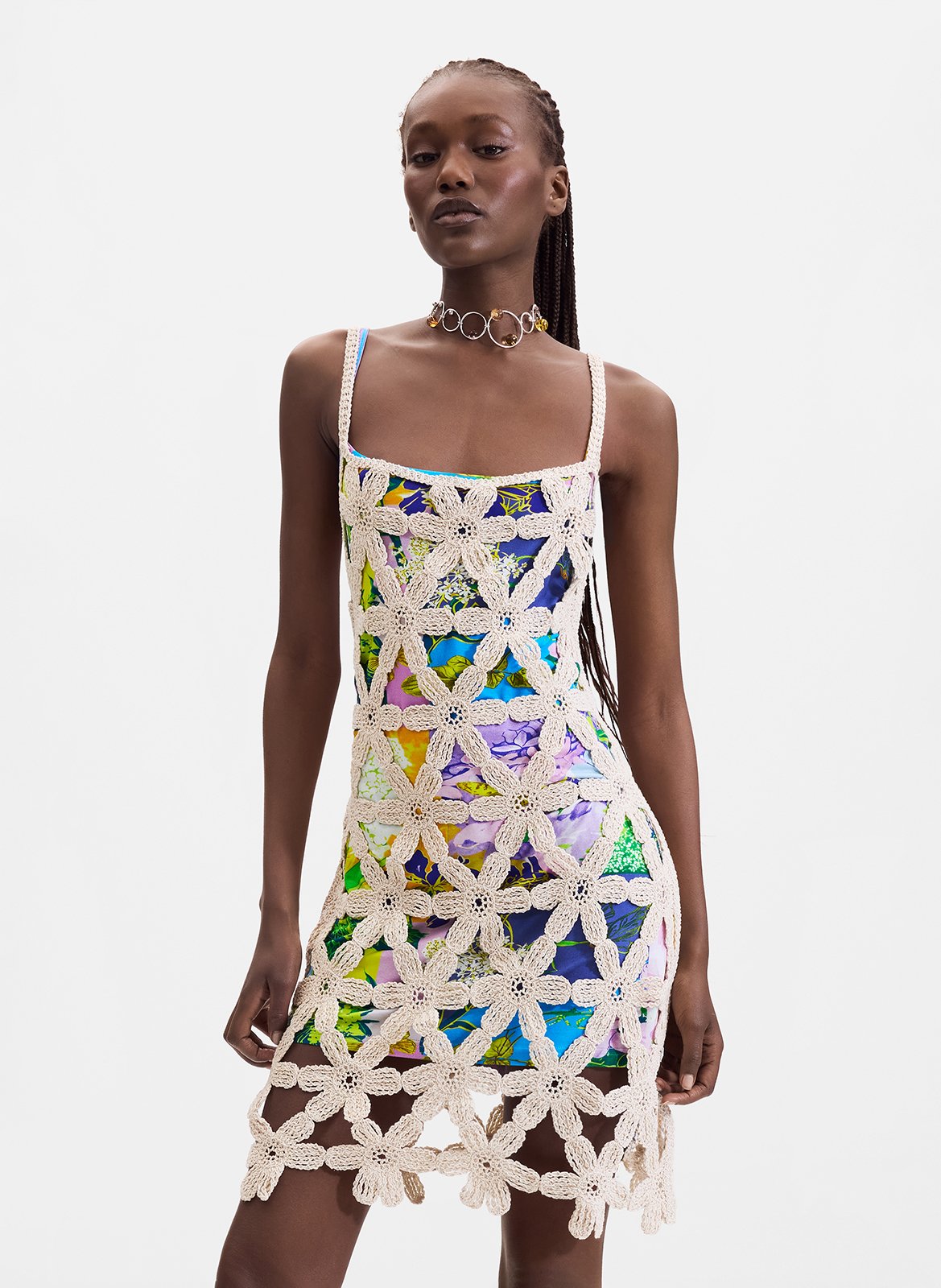 Short dress with layered patterns DESIGUAL White