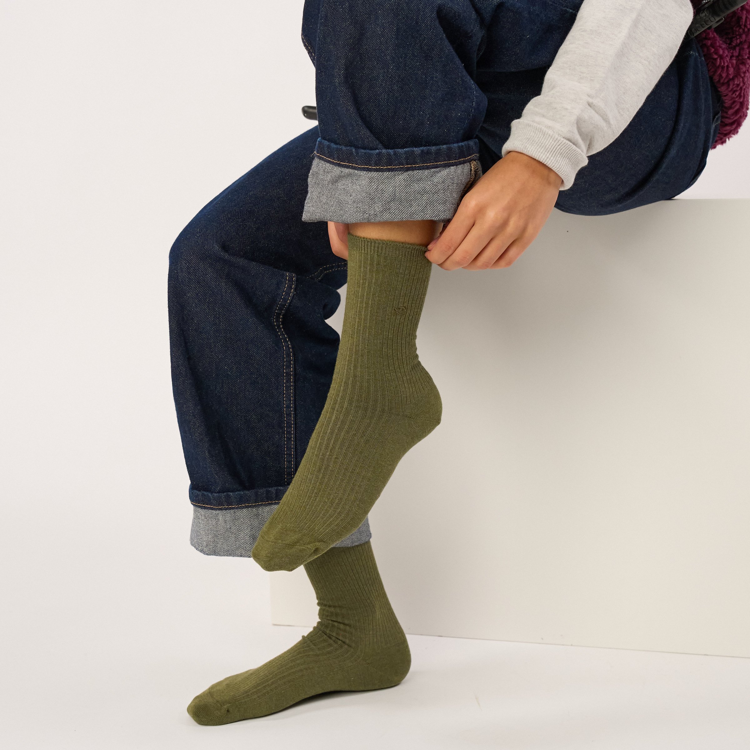 Ribbed Solid Combed Cotton Socks BILLYBELT Khaki