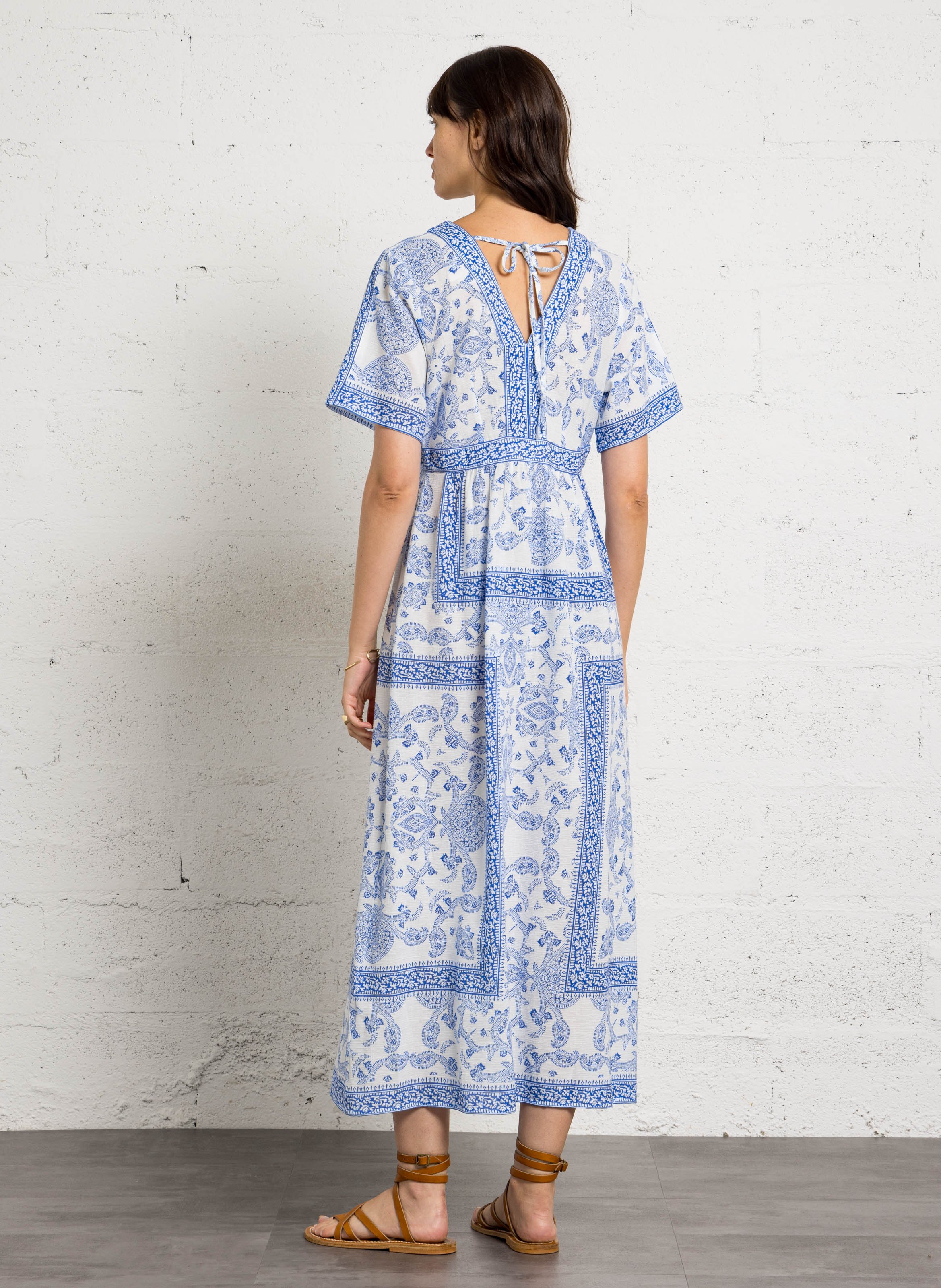 Robe longue col V en coton mélangé MAISON 123 Bleu