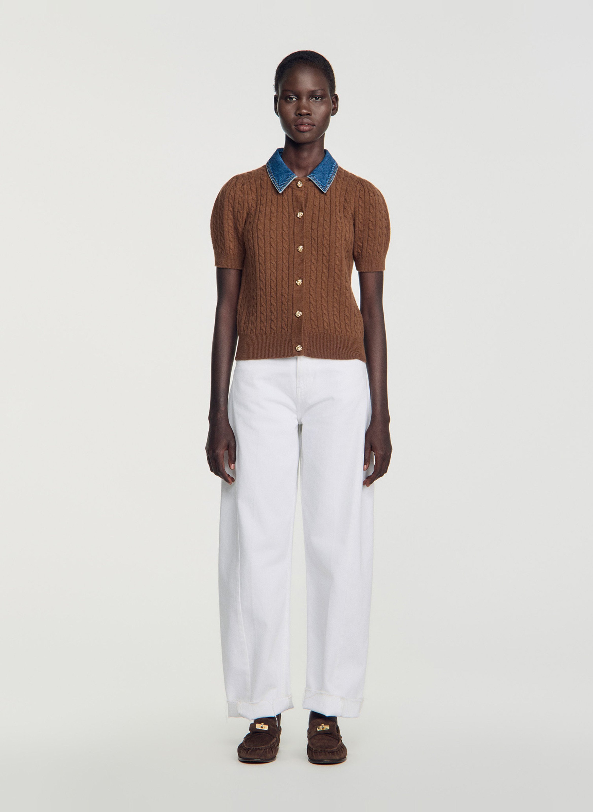 Cardigan droit en laine mélangée SANDRO Marron