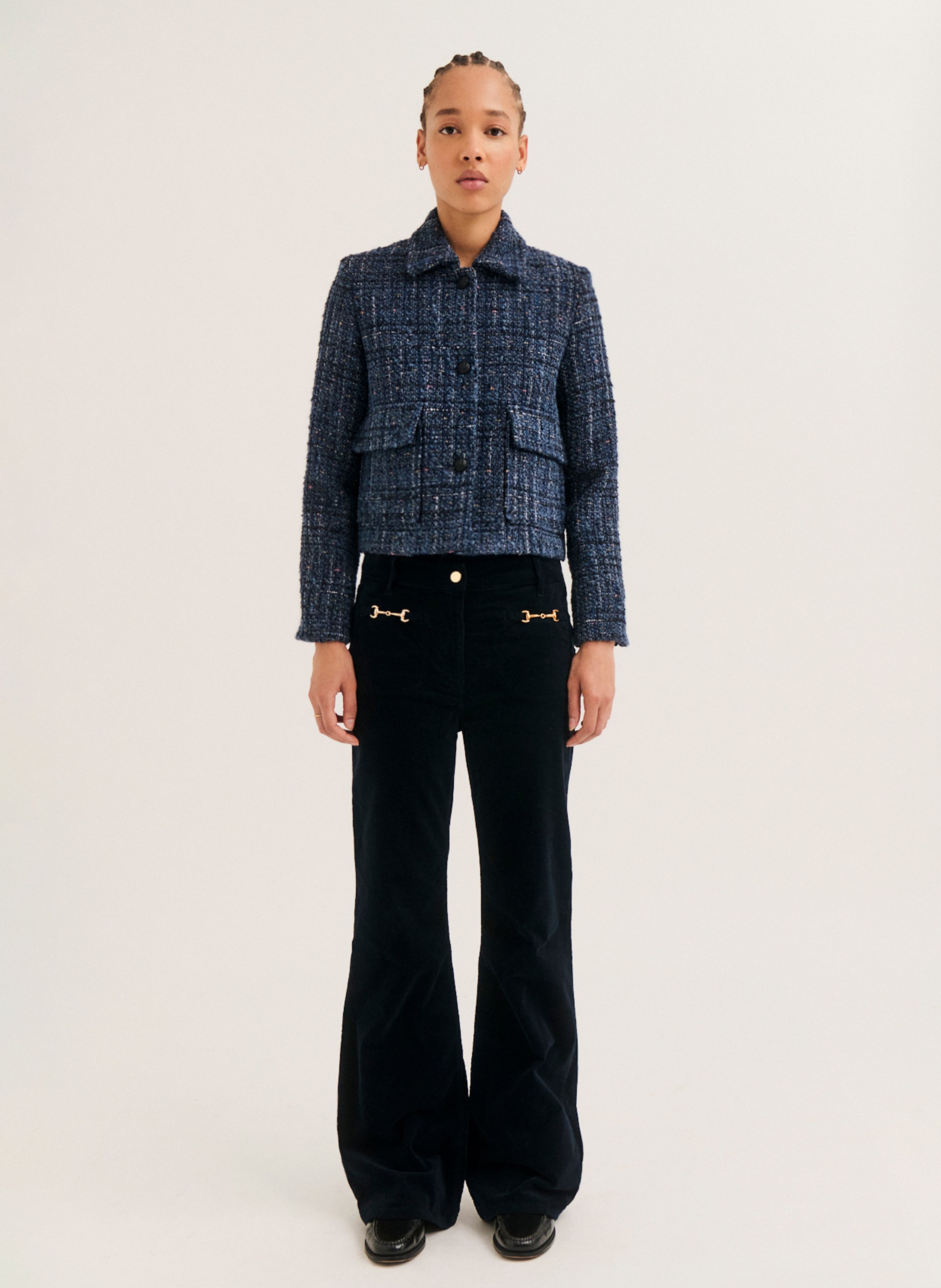 Rechte knoopsluiting jasje in tweed PABLO Blauw