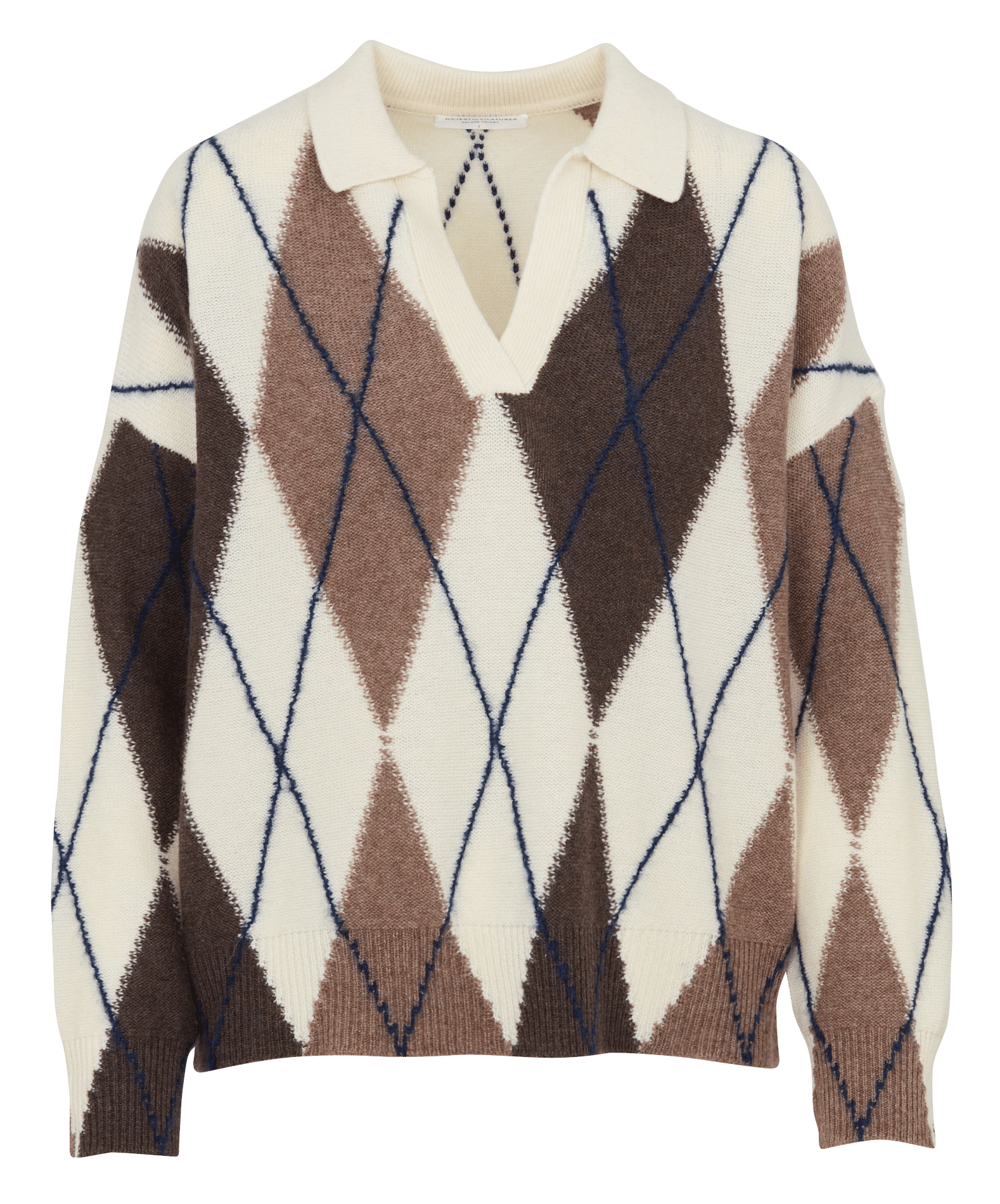 Wijde trui van wol en kasjmier met V-hals MAJESTIC FILATURES Beige