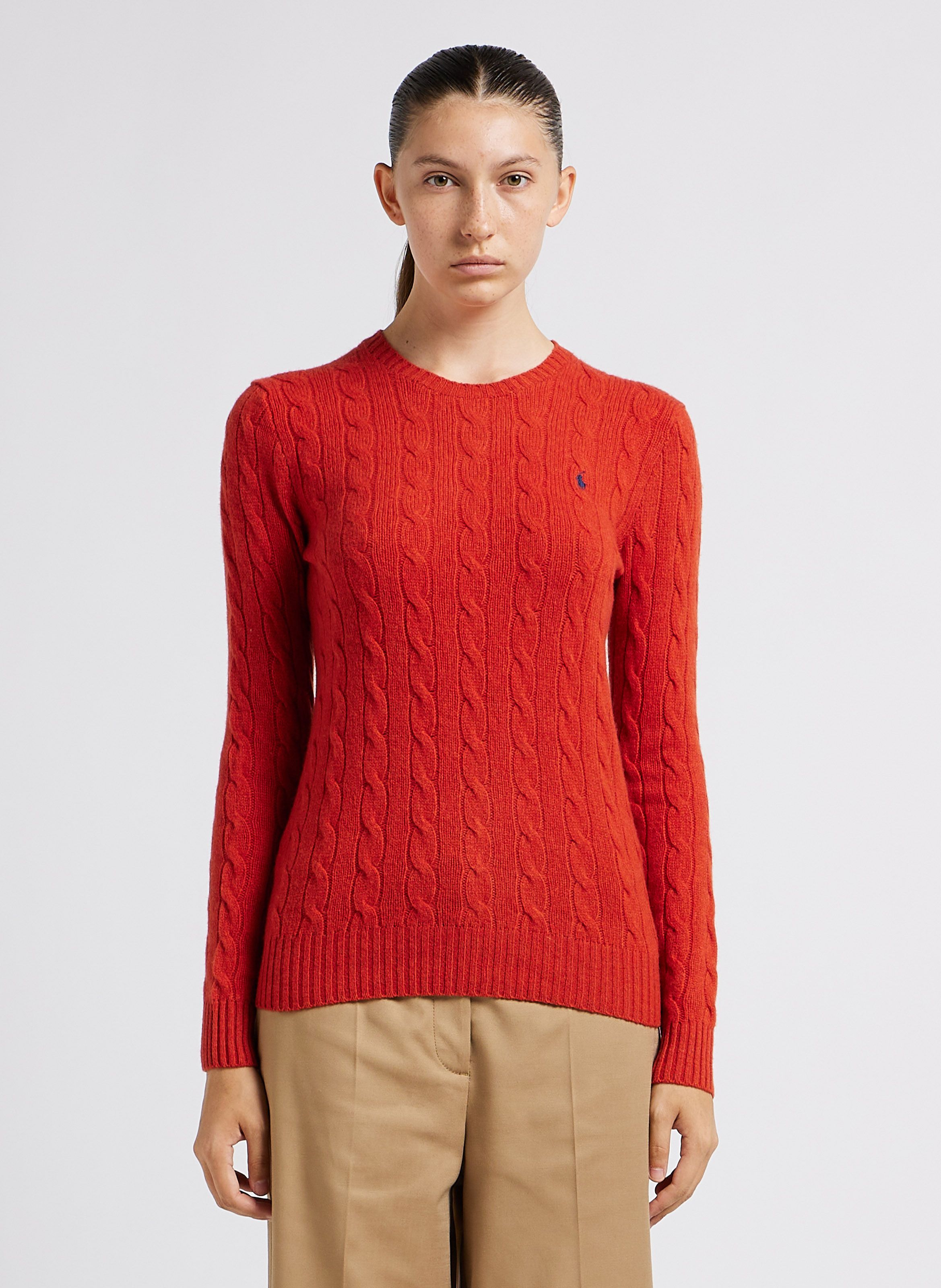 Orange Round neck embroidered wool and cashmere sweater