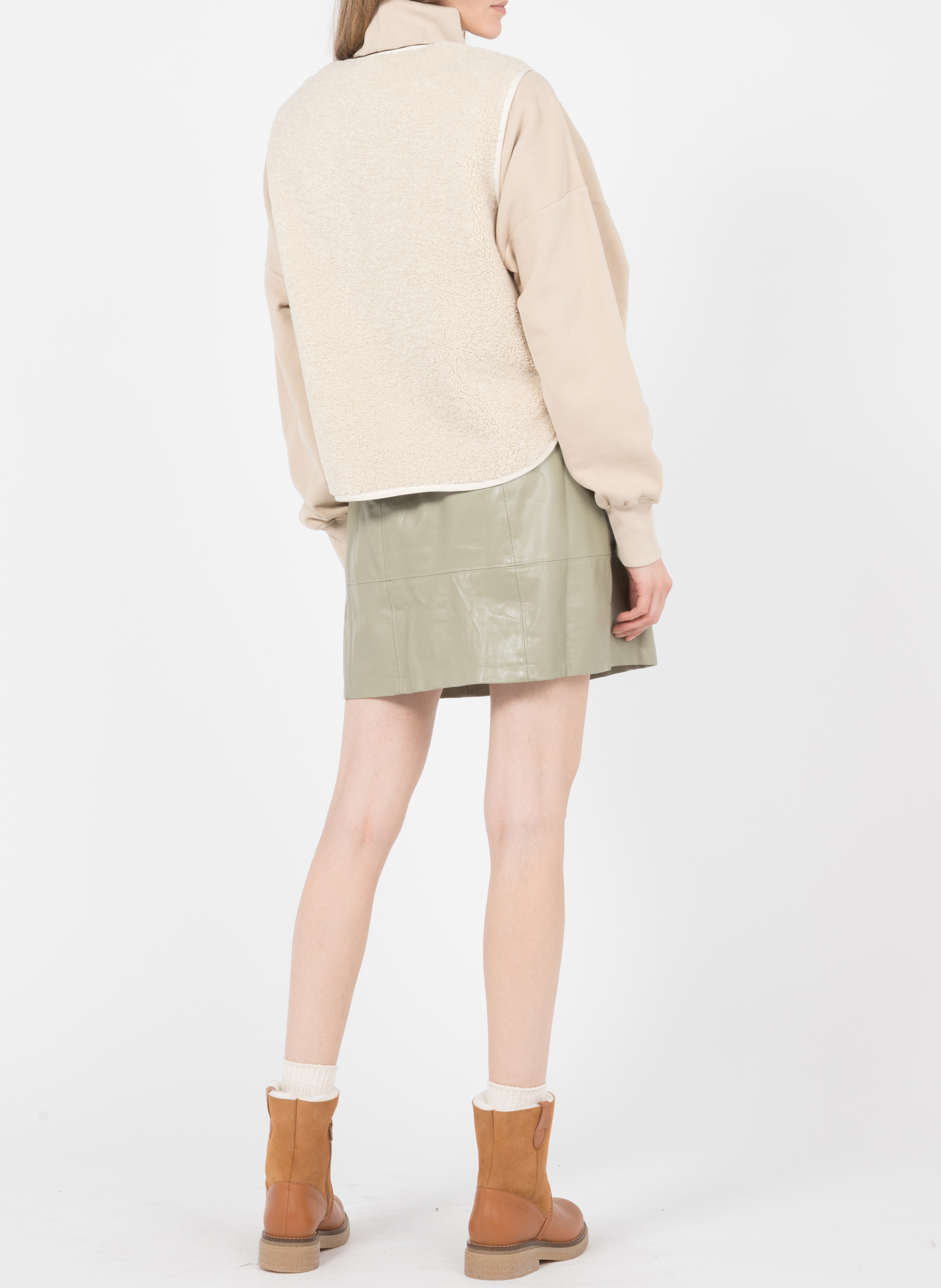 Strickweste in Schaffell-Optik SOEUR Beige