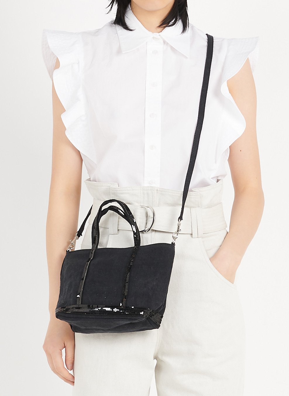 Sequined linen tote bag VANESSA BRUNO Black