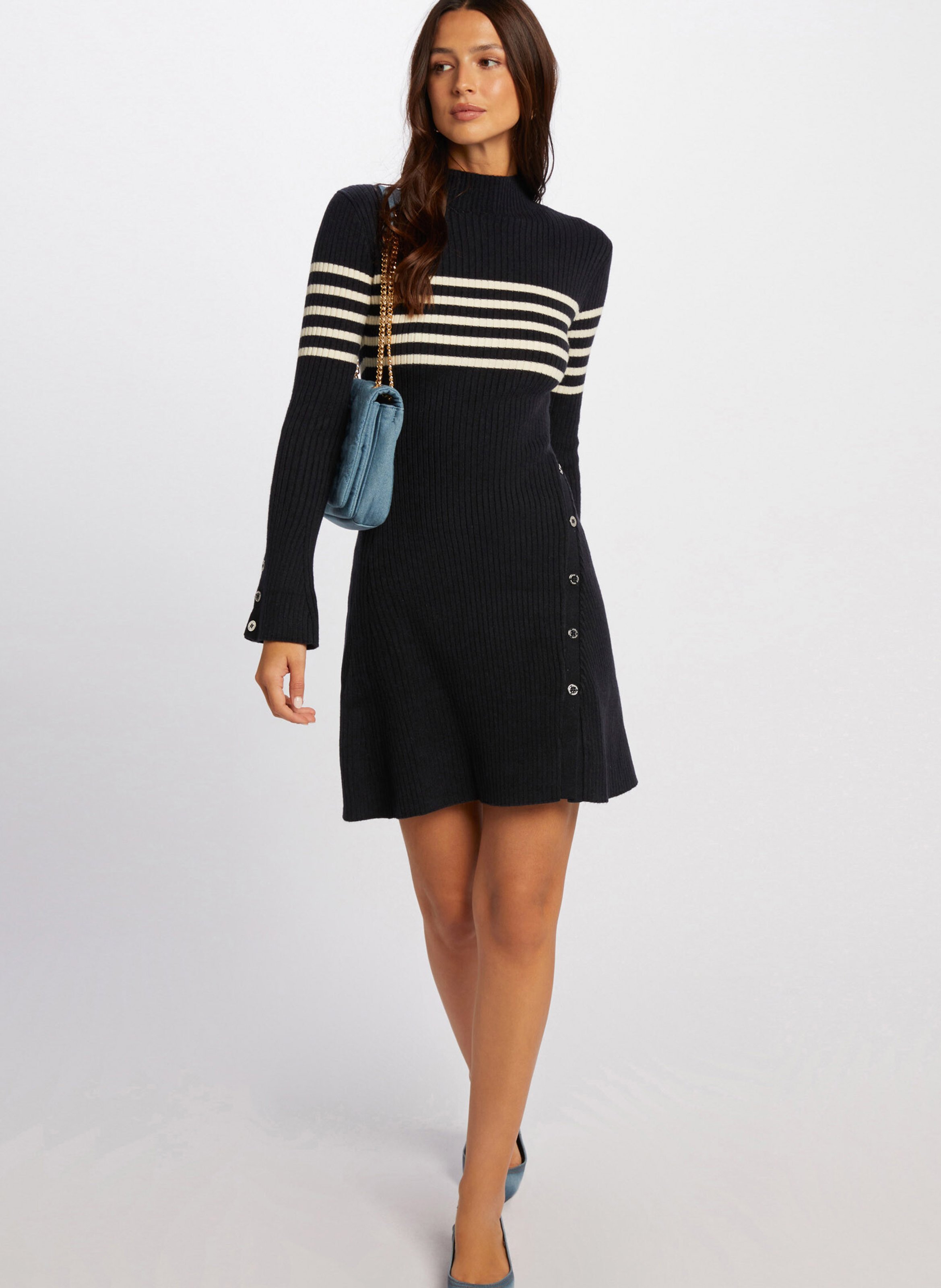 Korte jurk met opstaande kraag MORGAN Blauw