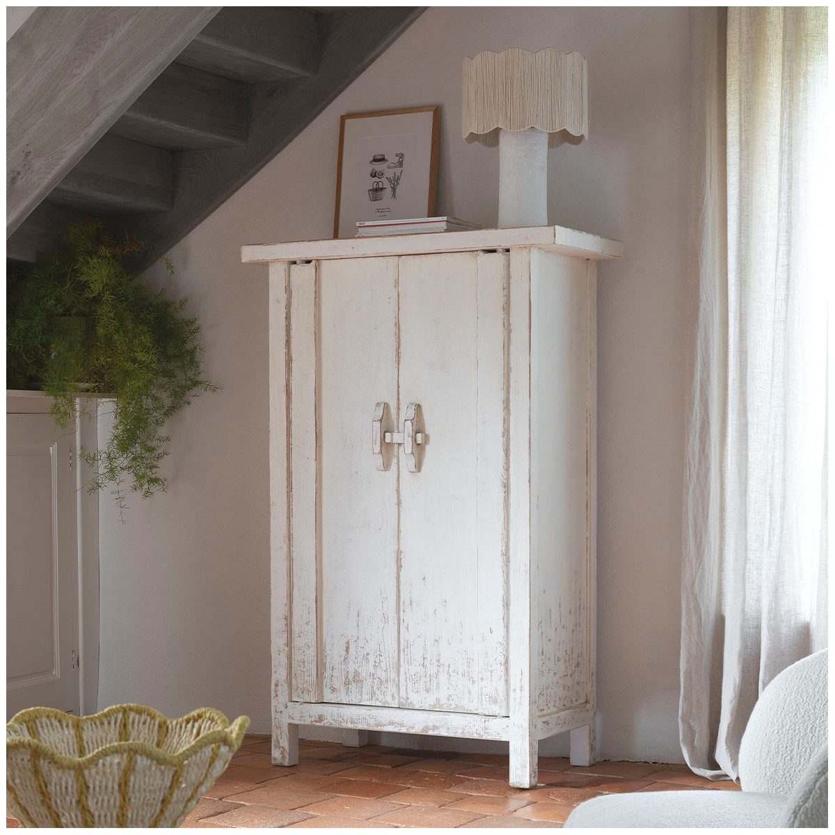 Leo paper mache lamp - jute lampshade - ø 32.5 x 46 cm BLANC D'IVOIRE White