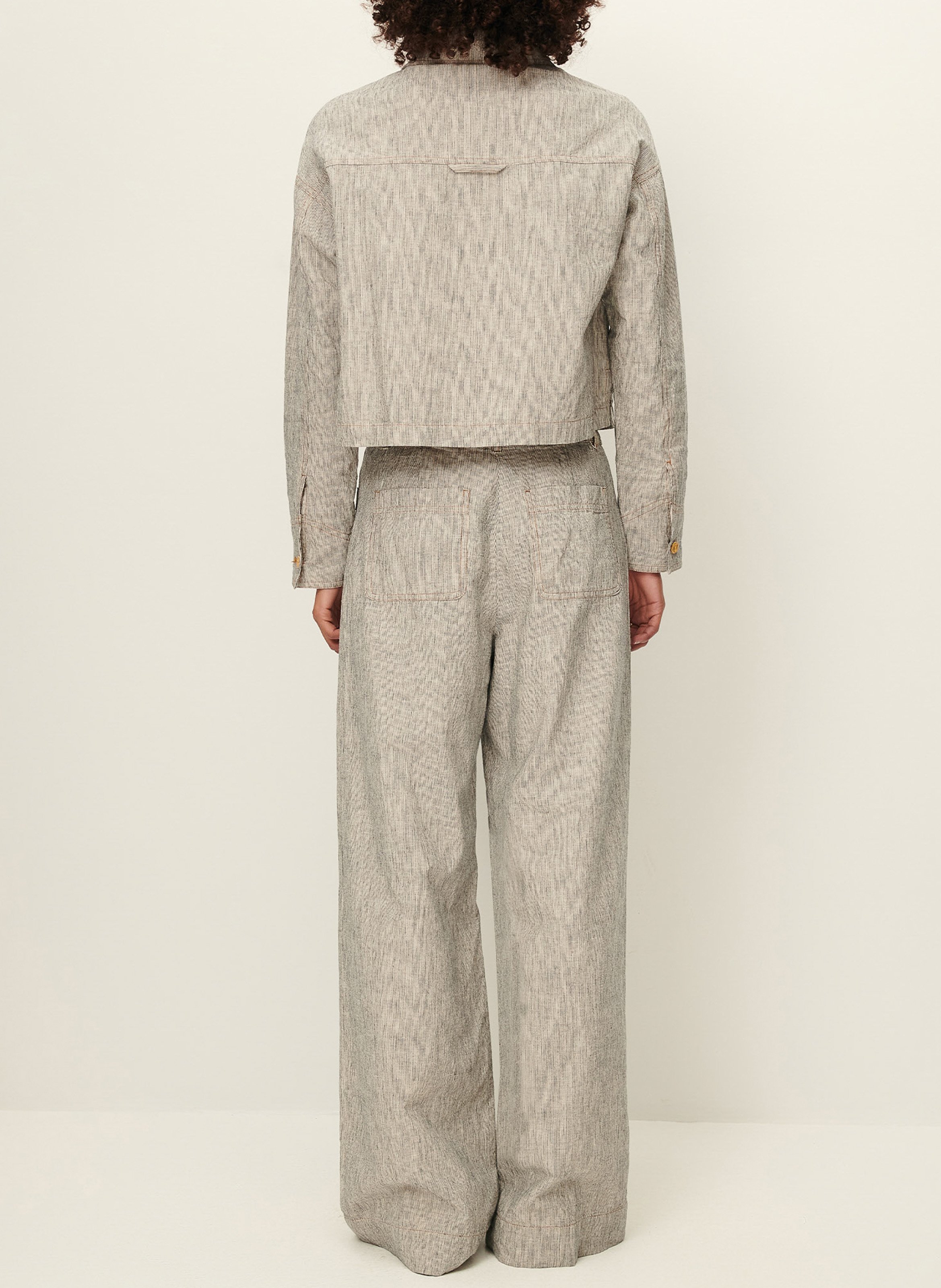 High-waisted wide-leg linen- and cotton-blend pants SESSUN Grey