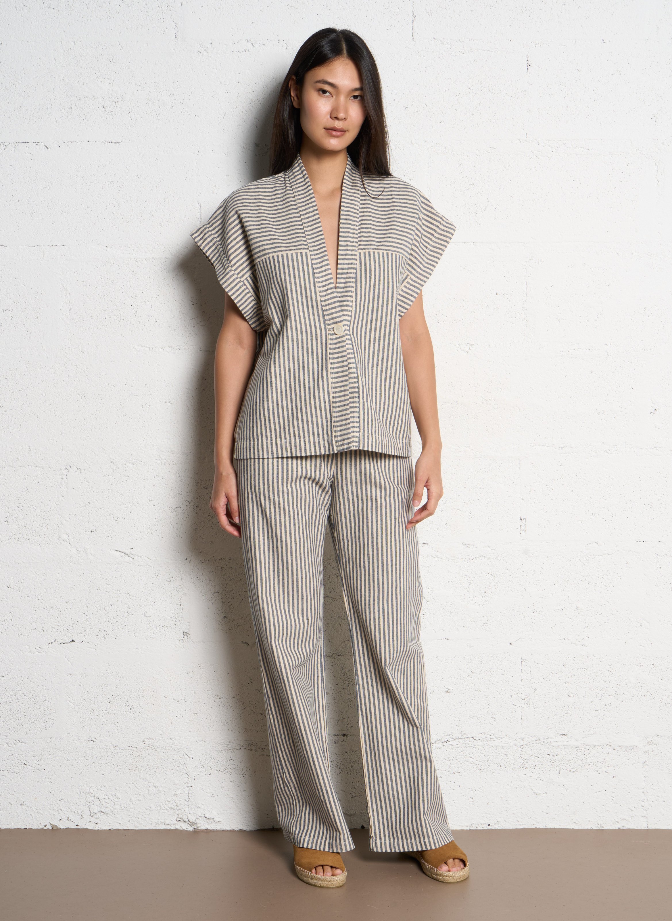 Veste oversize en coton mélangé rayé TINSELS Blanc