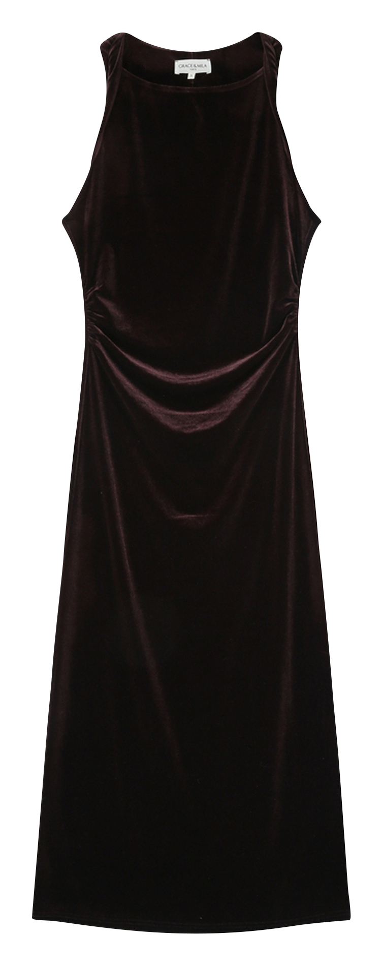 Sleeveless draped velvet dress GRACE ET MILA Brown