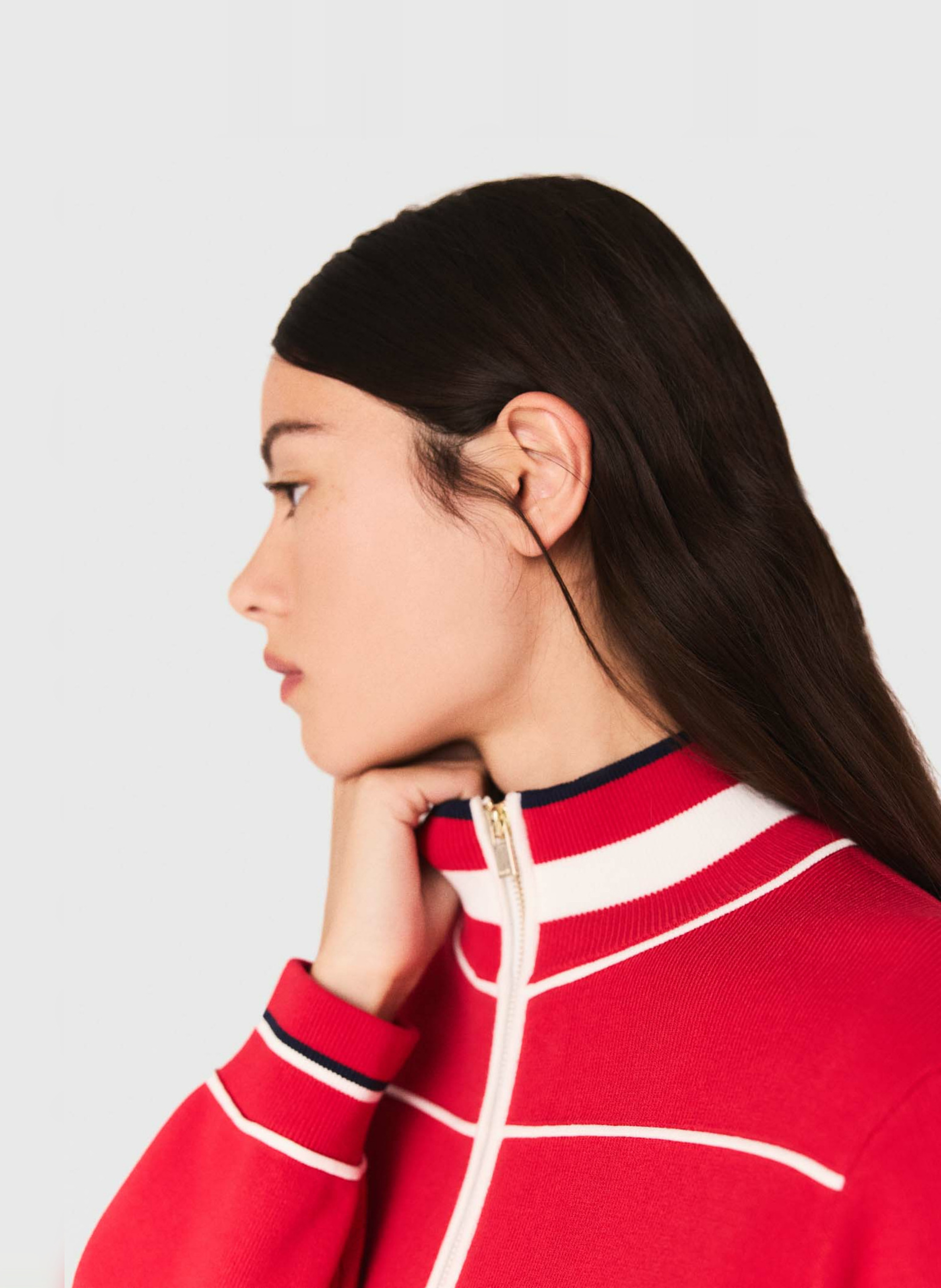 Striped Solid Zip-Up Jacket MAJE Red