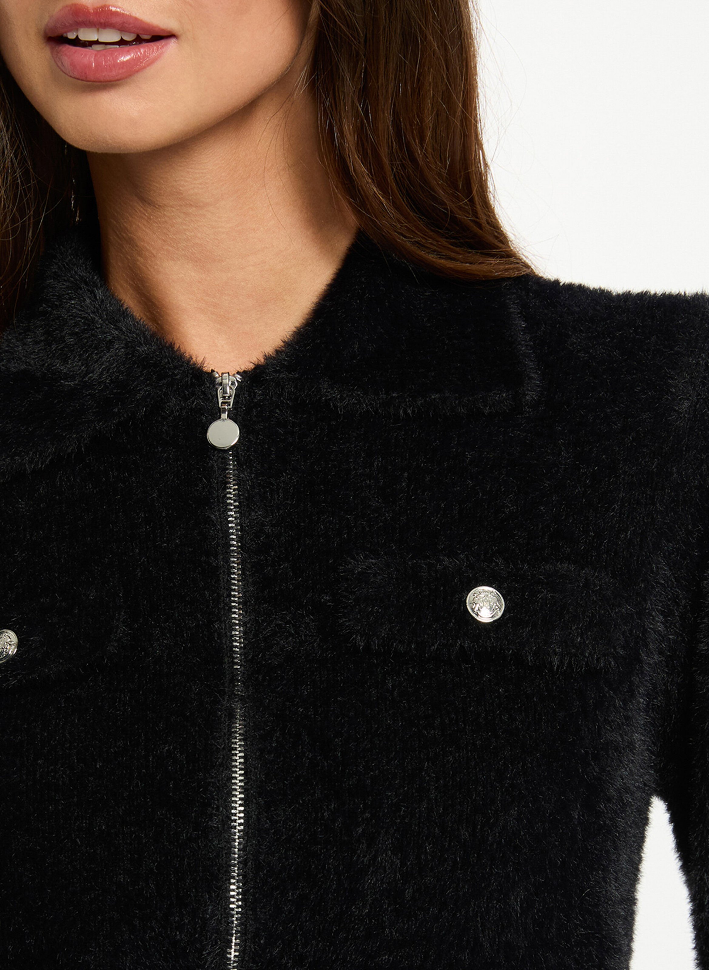 Straight faux fur cardigan MORGAN Black