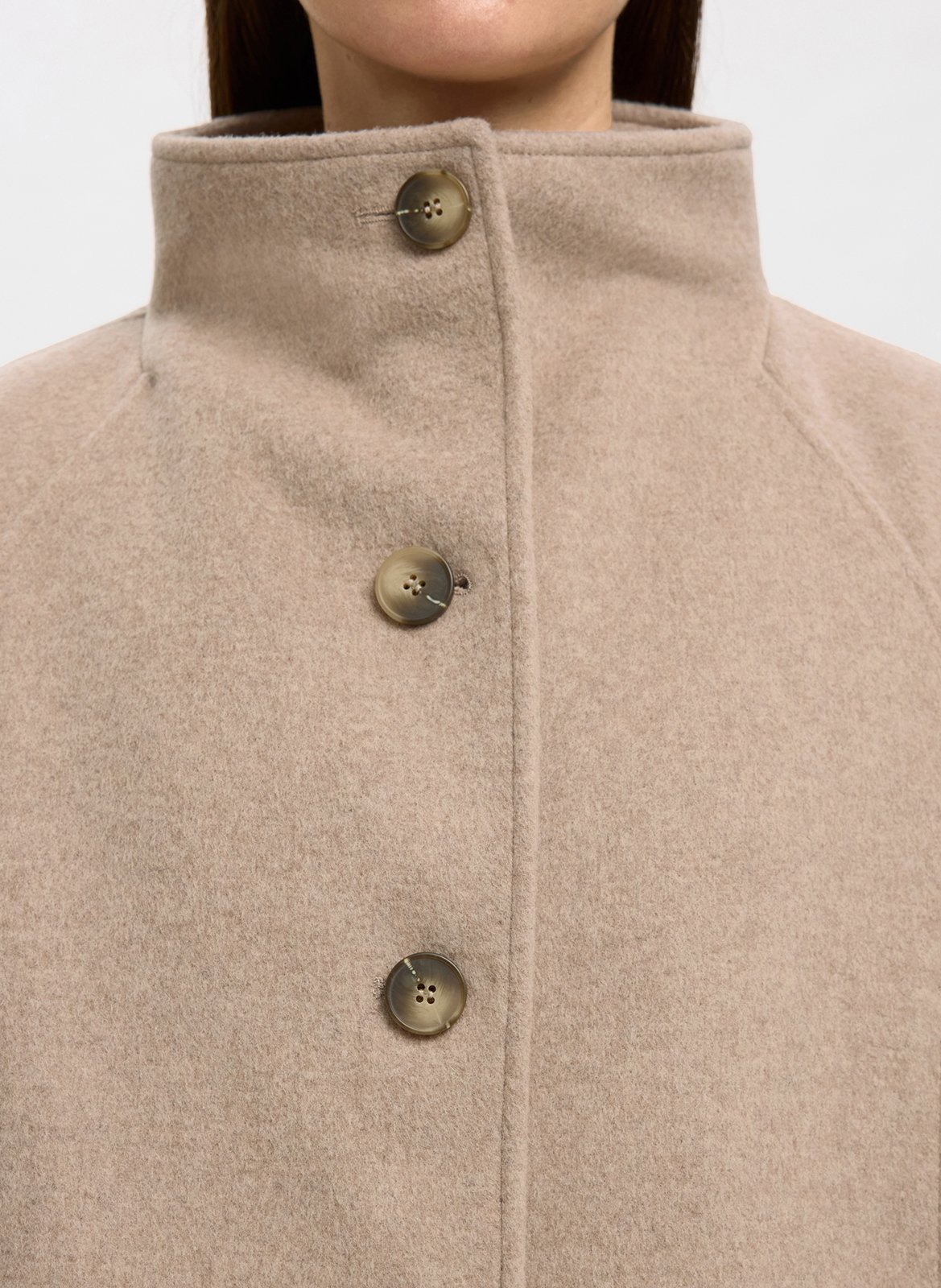 Manteau col montant en laine mélangée SELECTED Beige