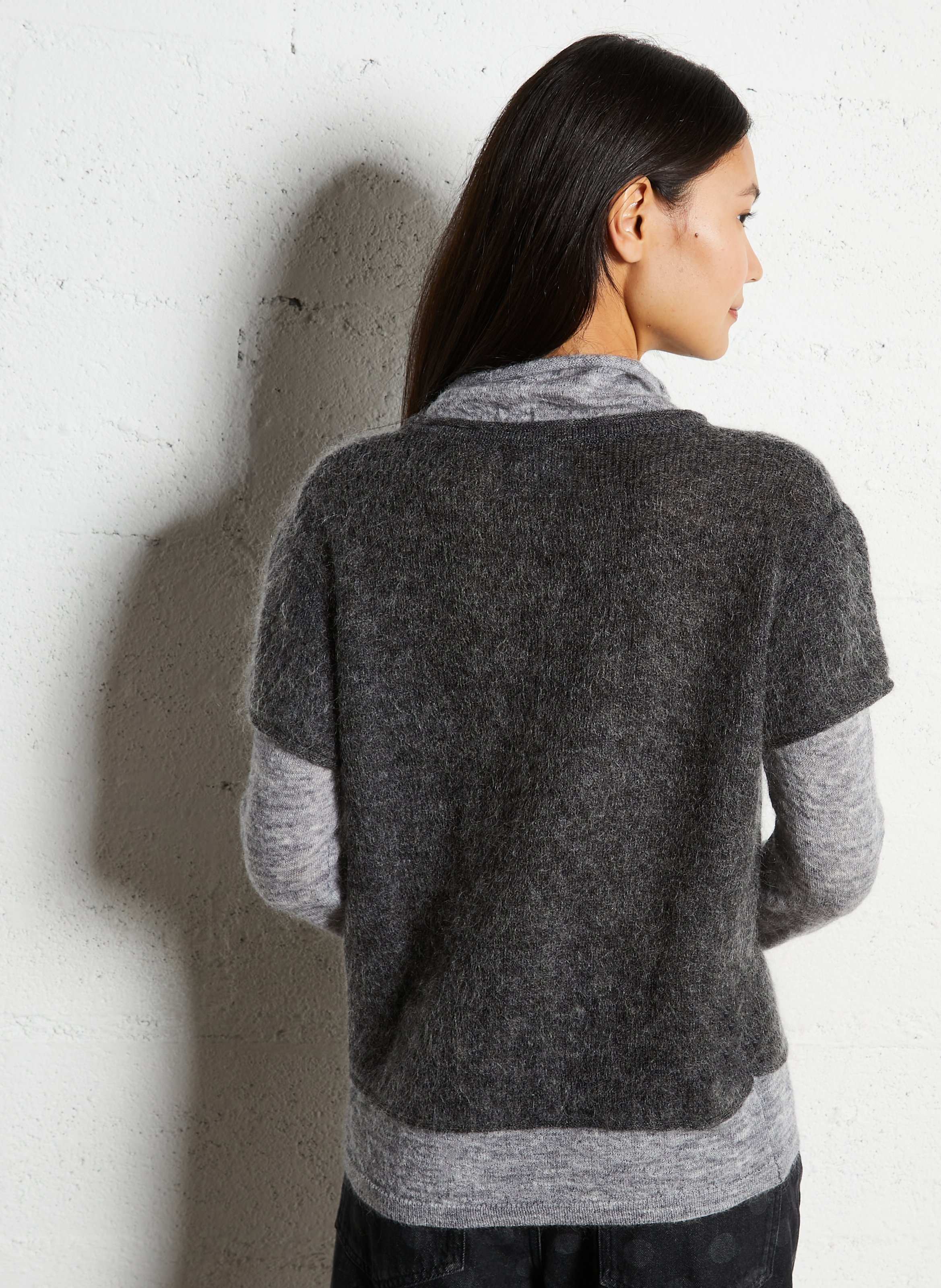 Trui met opstaande kraag en overlappende laag van gemengde wol LEON & HARPER Grijs