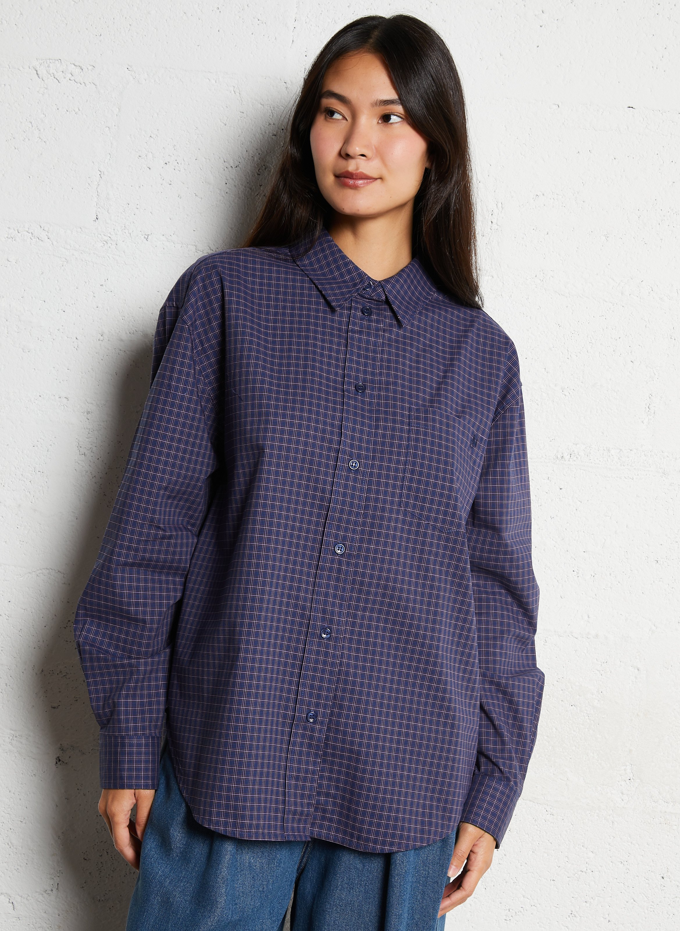 Ruimvallende, geruite, katoenen blouse THE NEW SOCIETY Violet