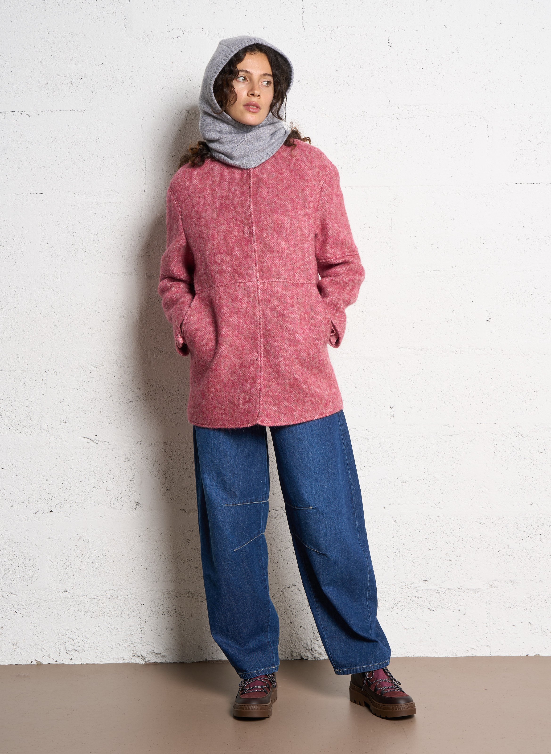 Solid straight coat with high collar MAISON 123 Red