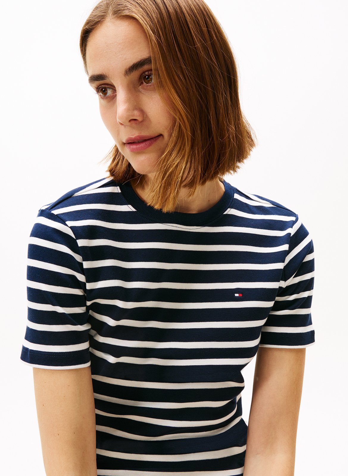 Fitted cotton striped T-shirt TOMMY HILFIGER Blue