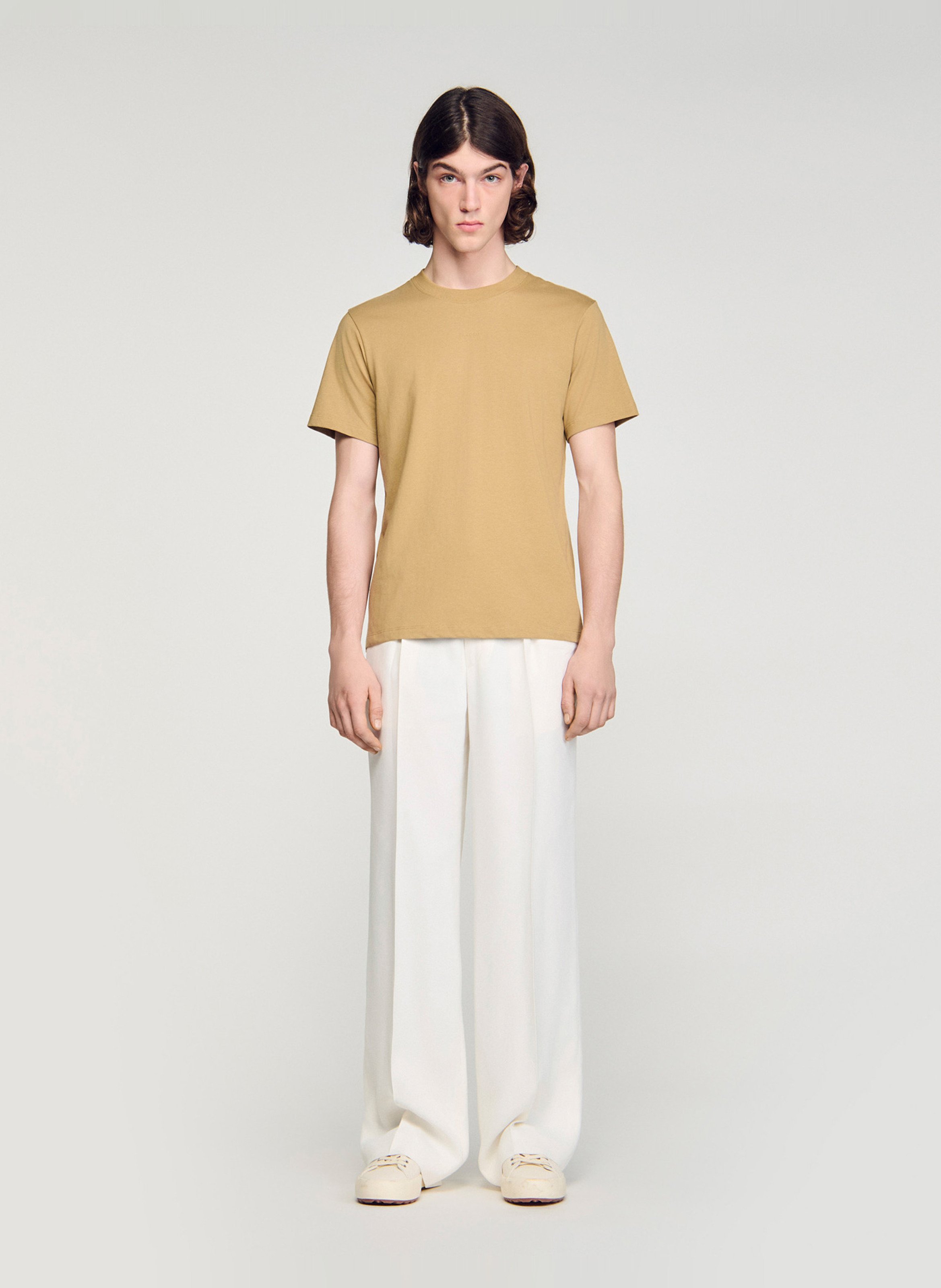 Tee-shirt col rond en coton SANDRO Beige