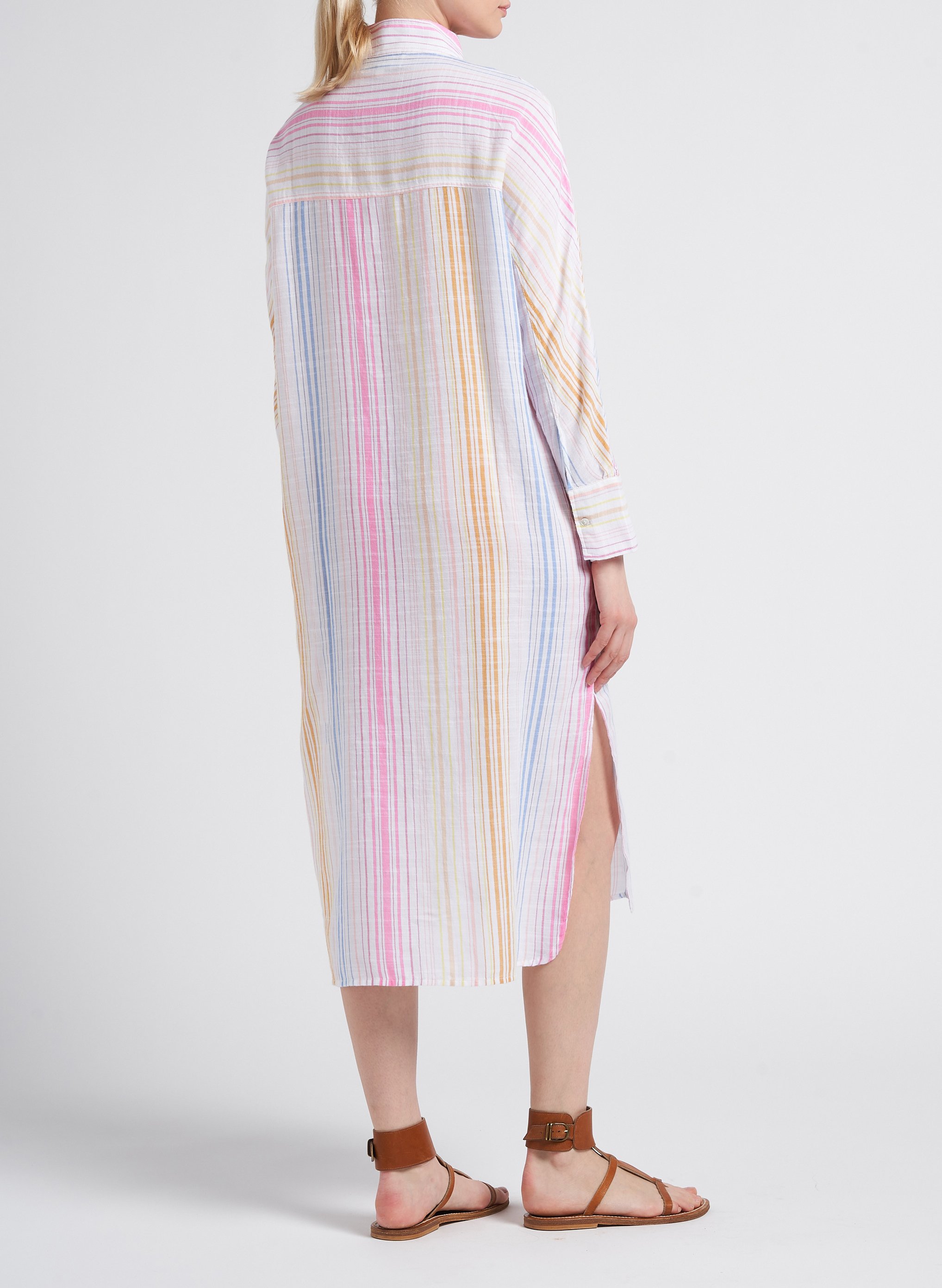 Lange, wijde jurk van linnen met strepen V DE VINSTER Gestreepte