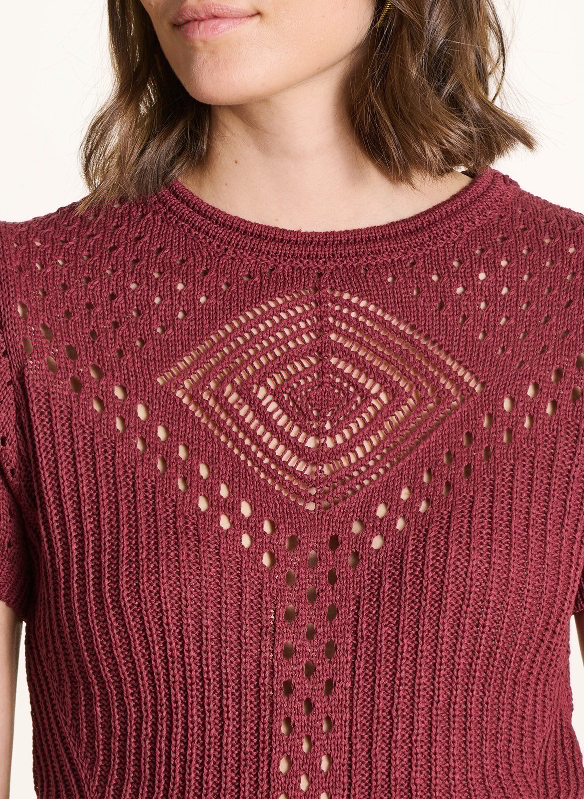 Kurzarm-Pullover aus Häkelstrick LA FEE MARABOUTEE Braun