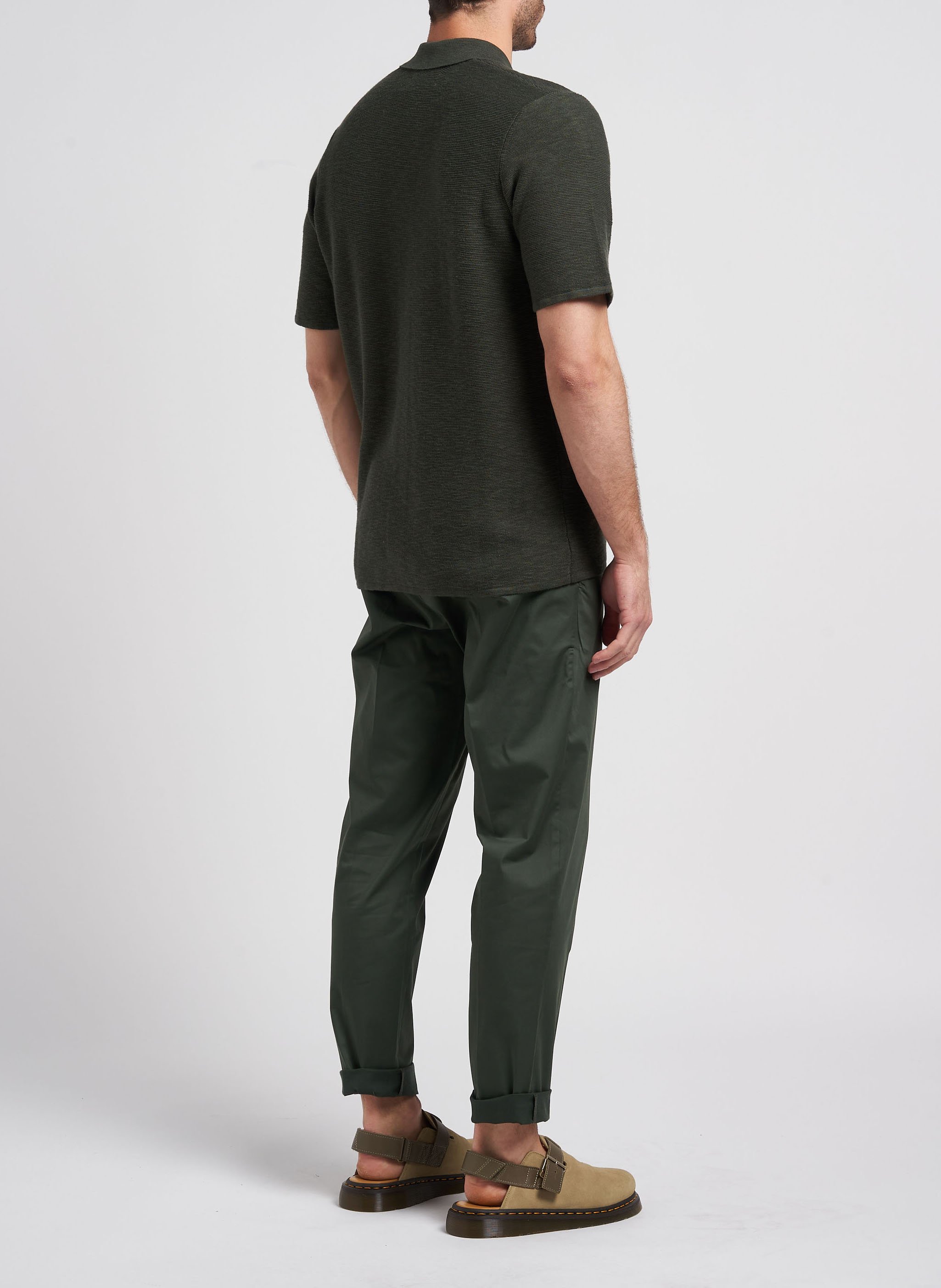 Round-neck organic cotton- and linen-blend polo shirt SAMSOE SAMSOE Khaki