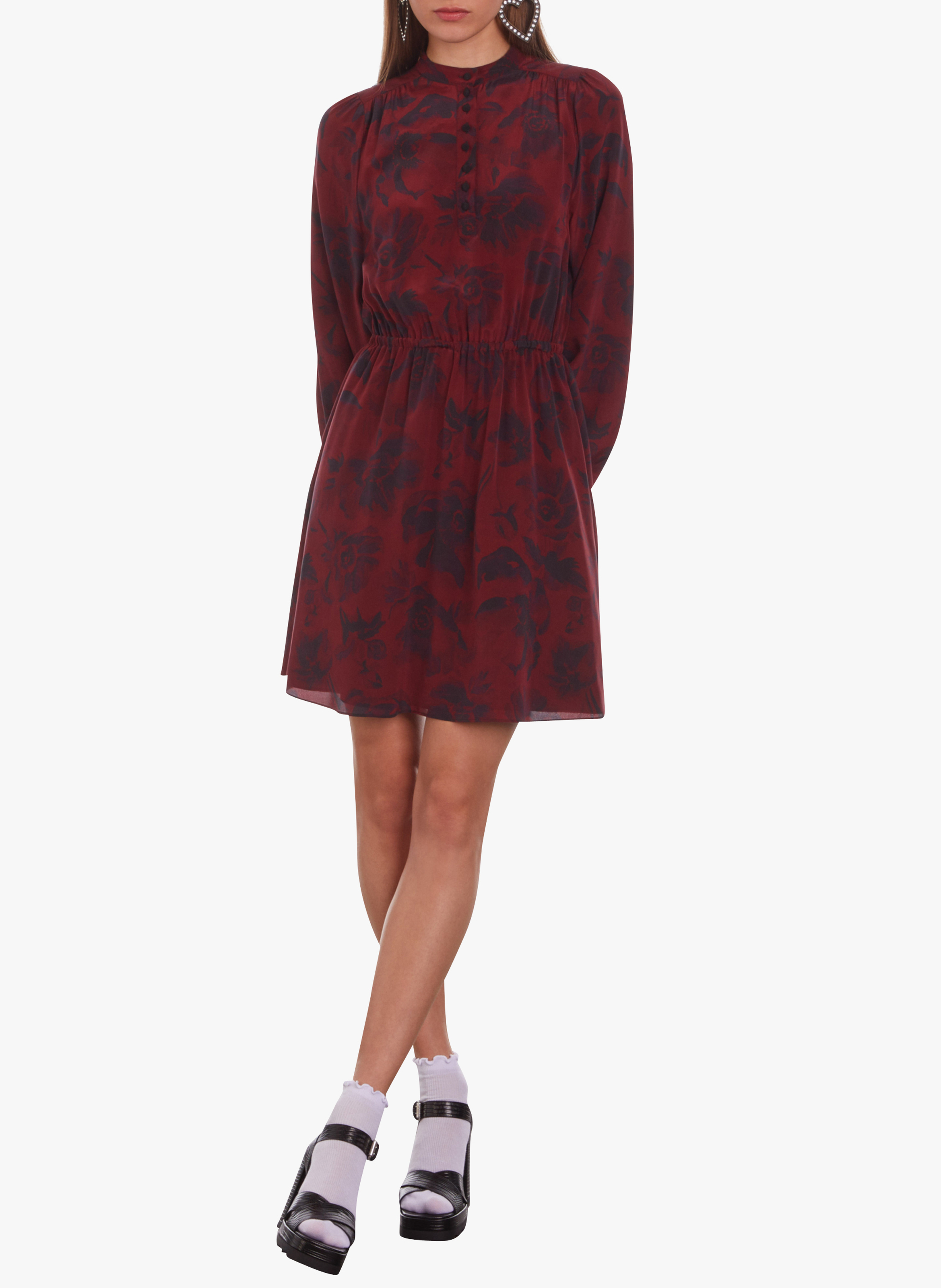 Robe courte col rond en soie imprimée THE KOOPLES Prune