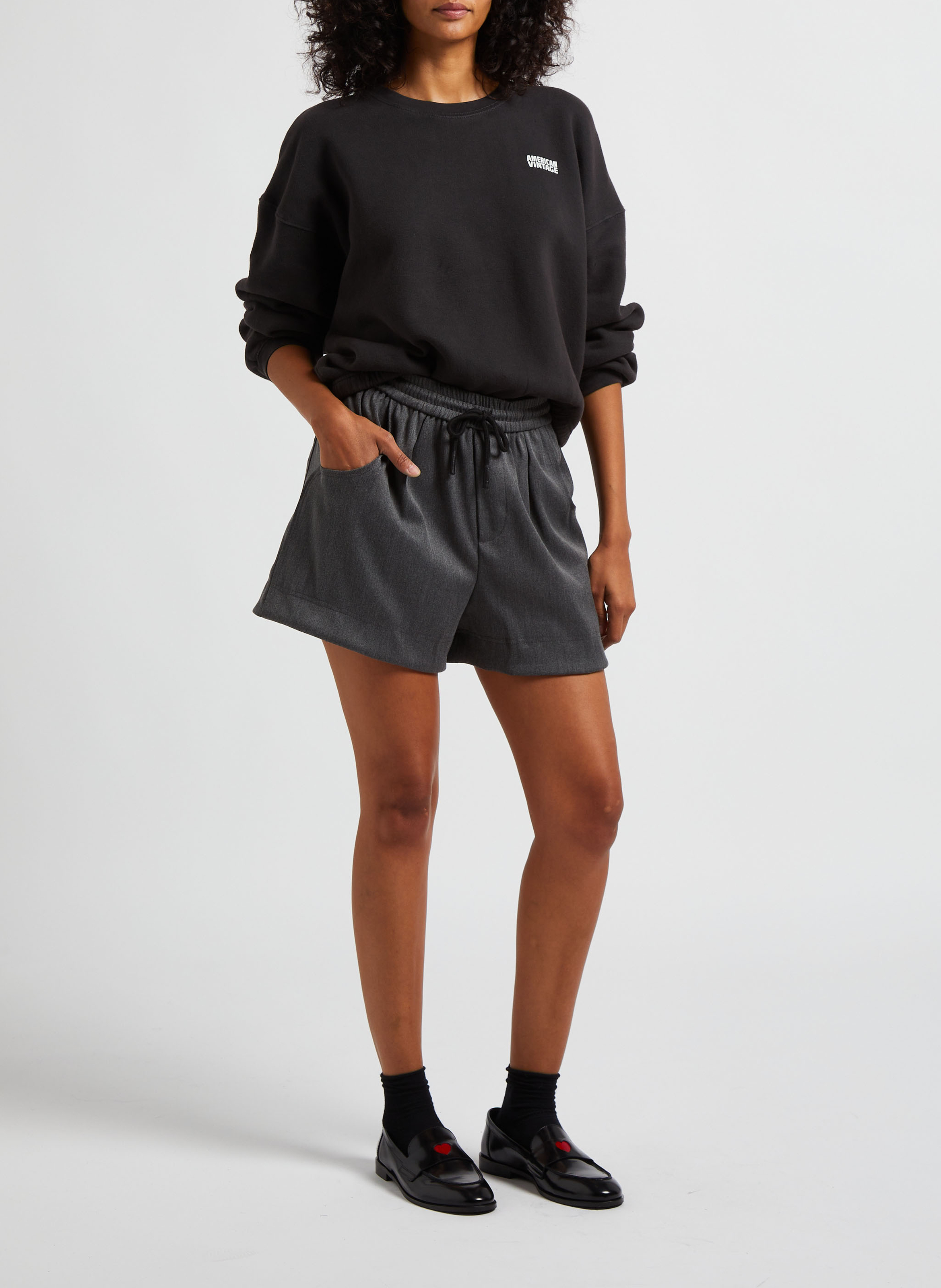 Kurzes Rundhals-Sweatshirt aus Baumwoll-Mix AMERICAN VINTAGE Schwarz