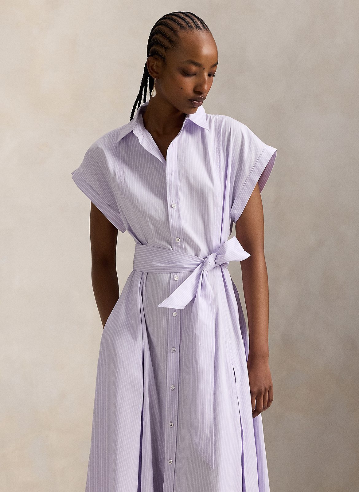 Long cotton dress with classic collar POLO RALPH LAUREN Purple