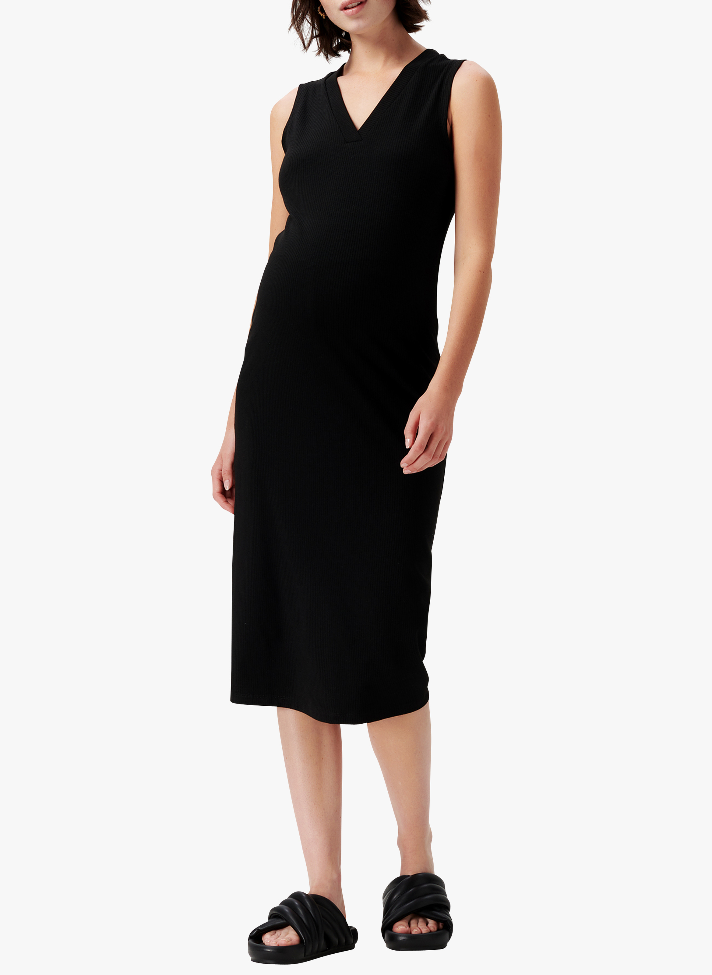 Robe midi col V moulante SUPERMOM Noir