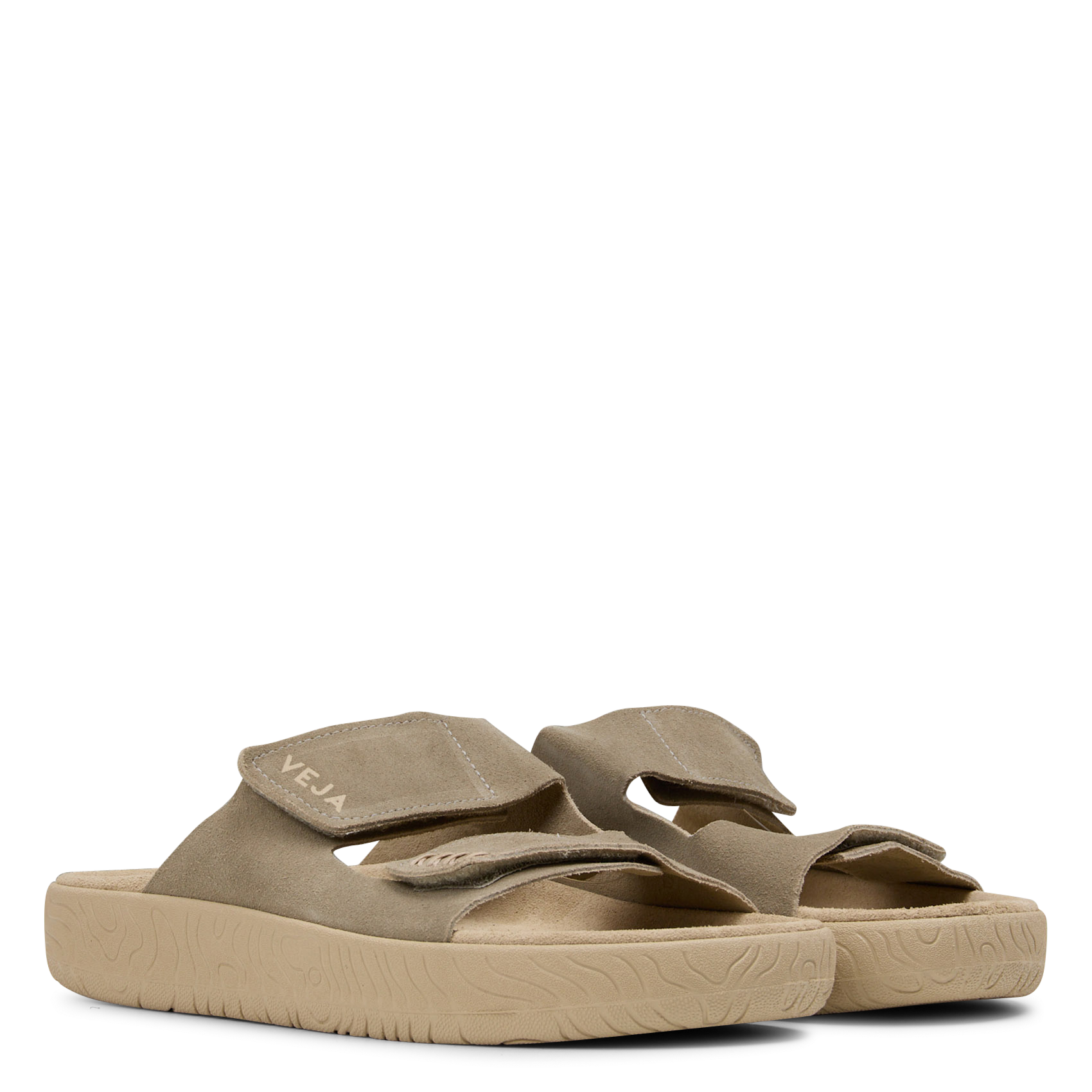 Sandales plates à brides scratch en cuir VEJA Vert