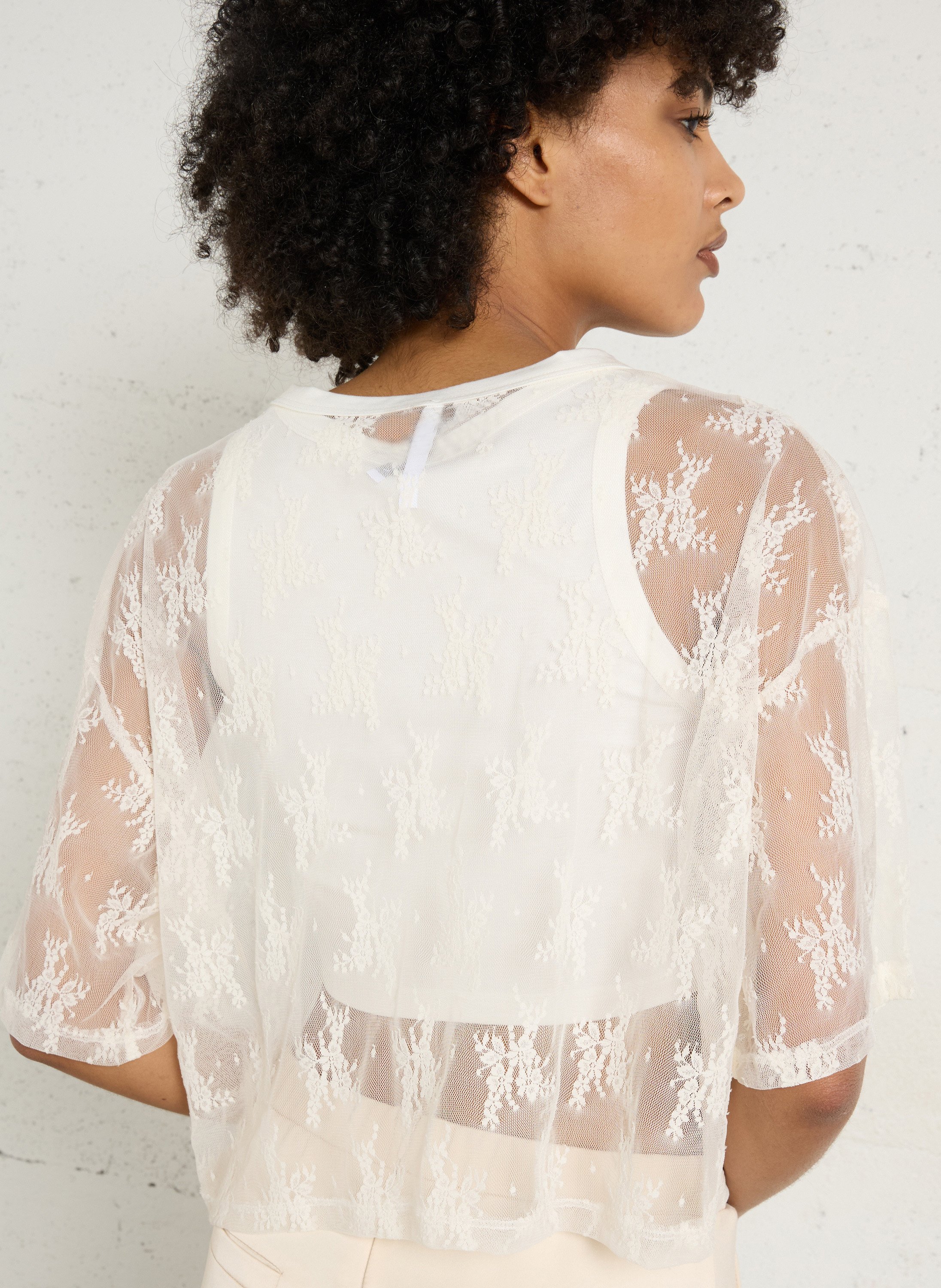 Top droit col rond en dentelle IMPERIAL Blanc