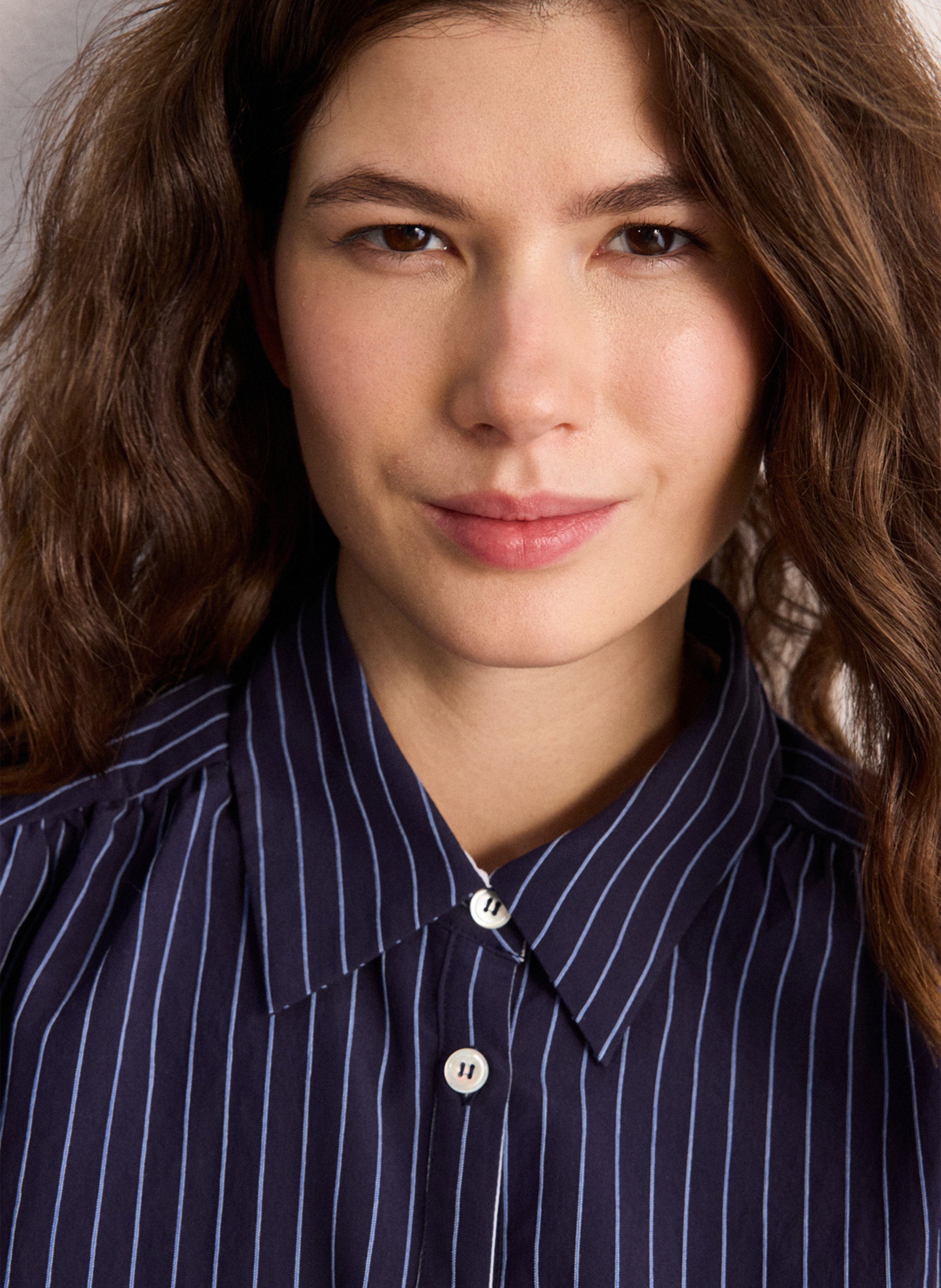 Short striped dress with classic collar PABLO Blue