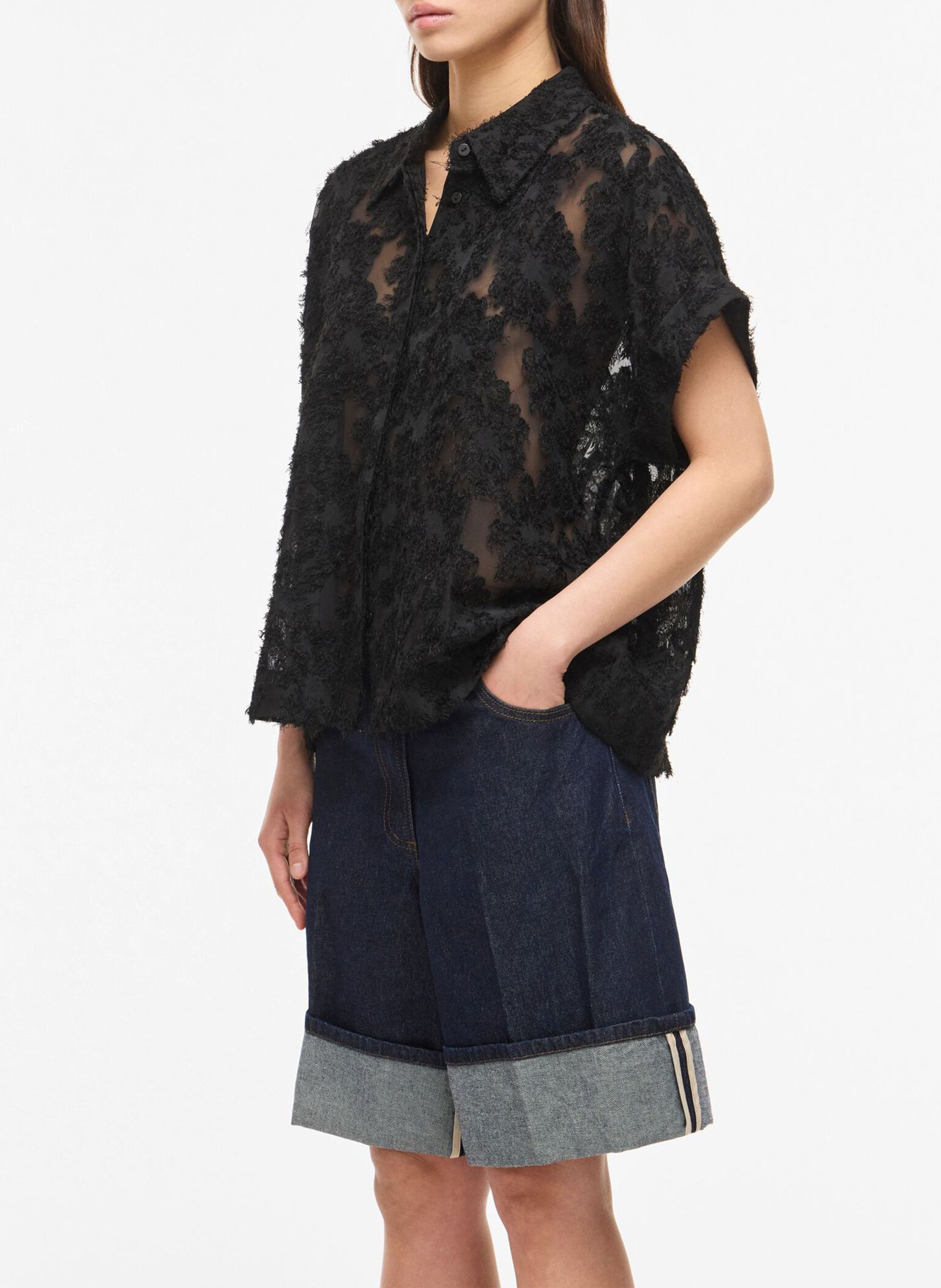 Chemise droite col classique en dentelle ROUGE EDIT Gris