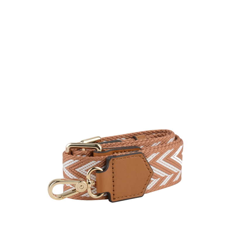 Cotton shoulder strap trimmed with leather POURCHET Brown