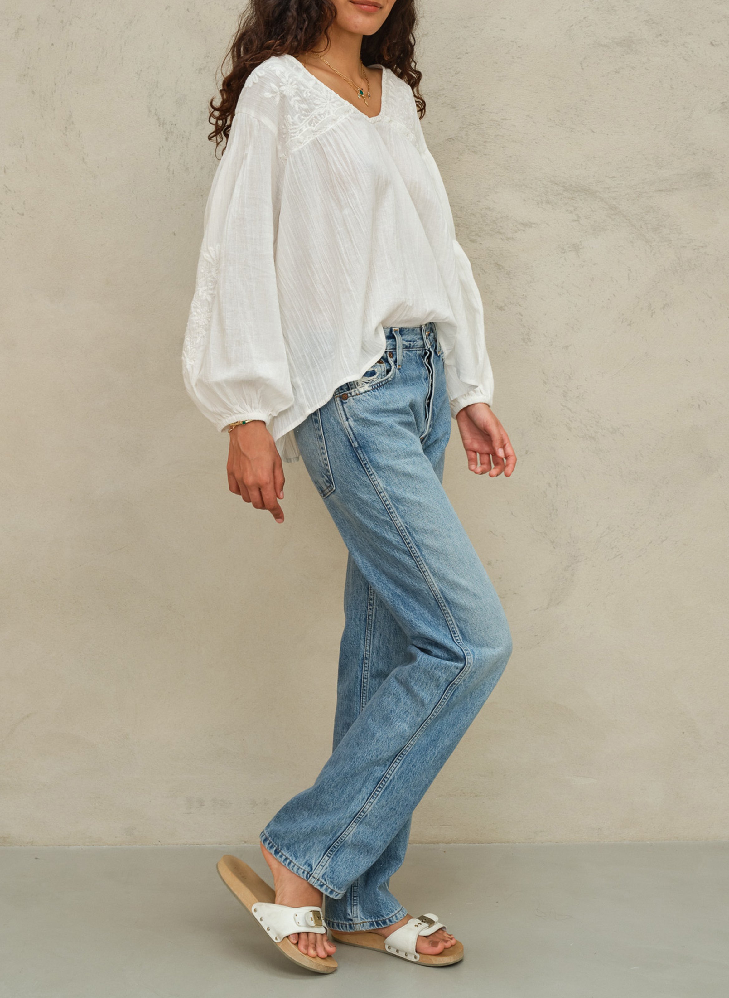 Blusa oversize de algodón con cuello en V M.A.B.E Blanco