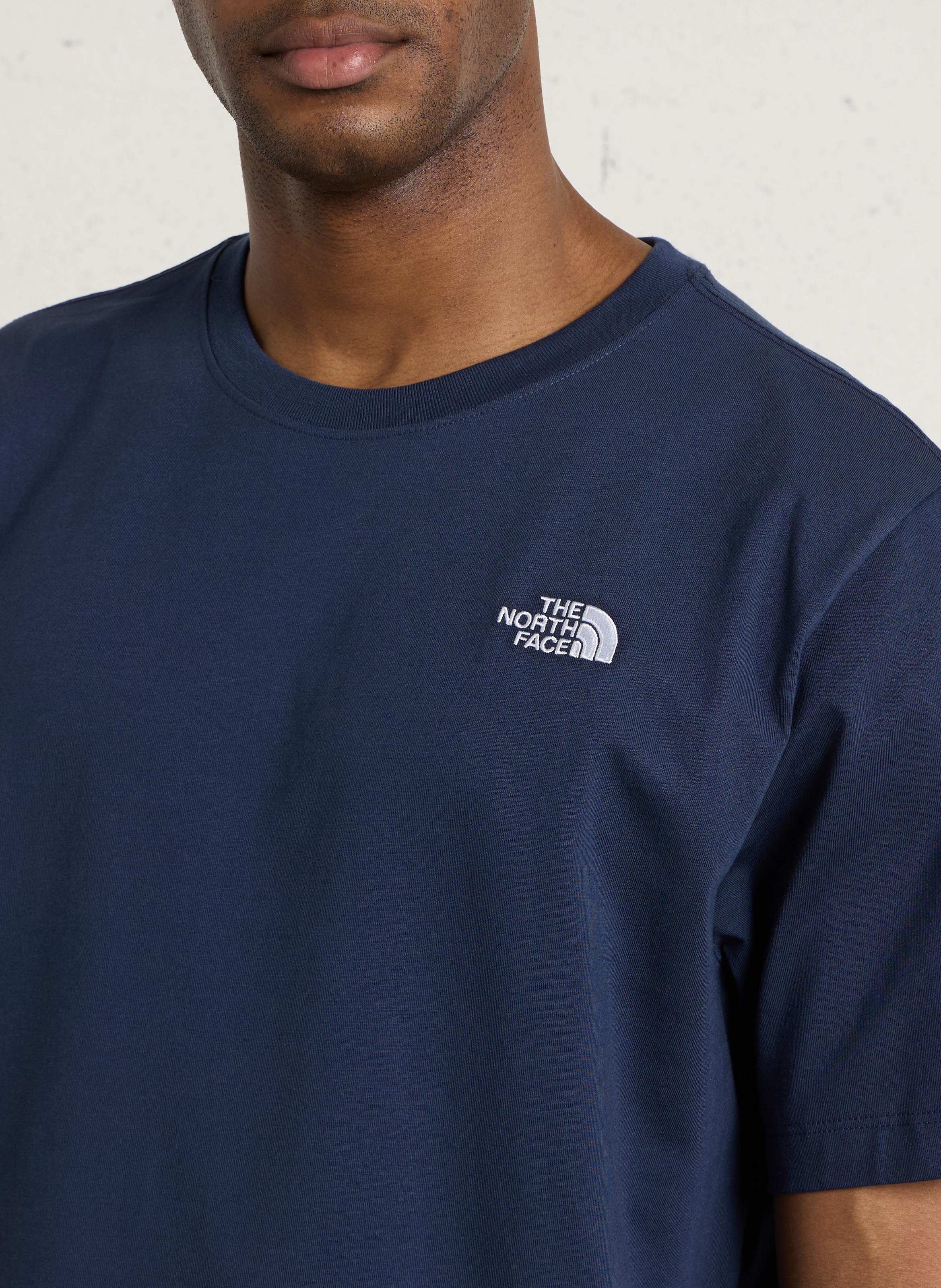 Tee-shirt droit col rond brodé en coton THE NORTH FACE Bleu