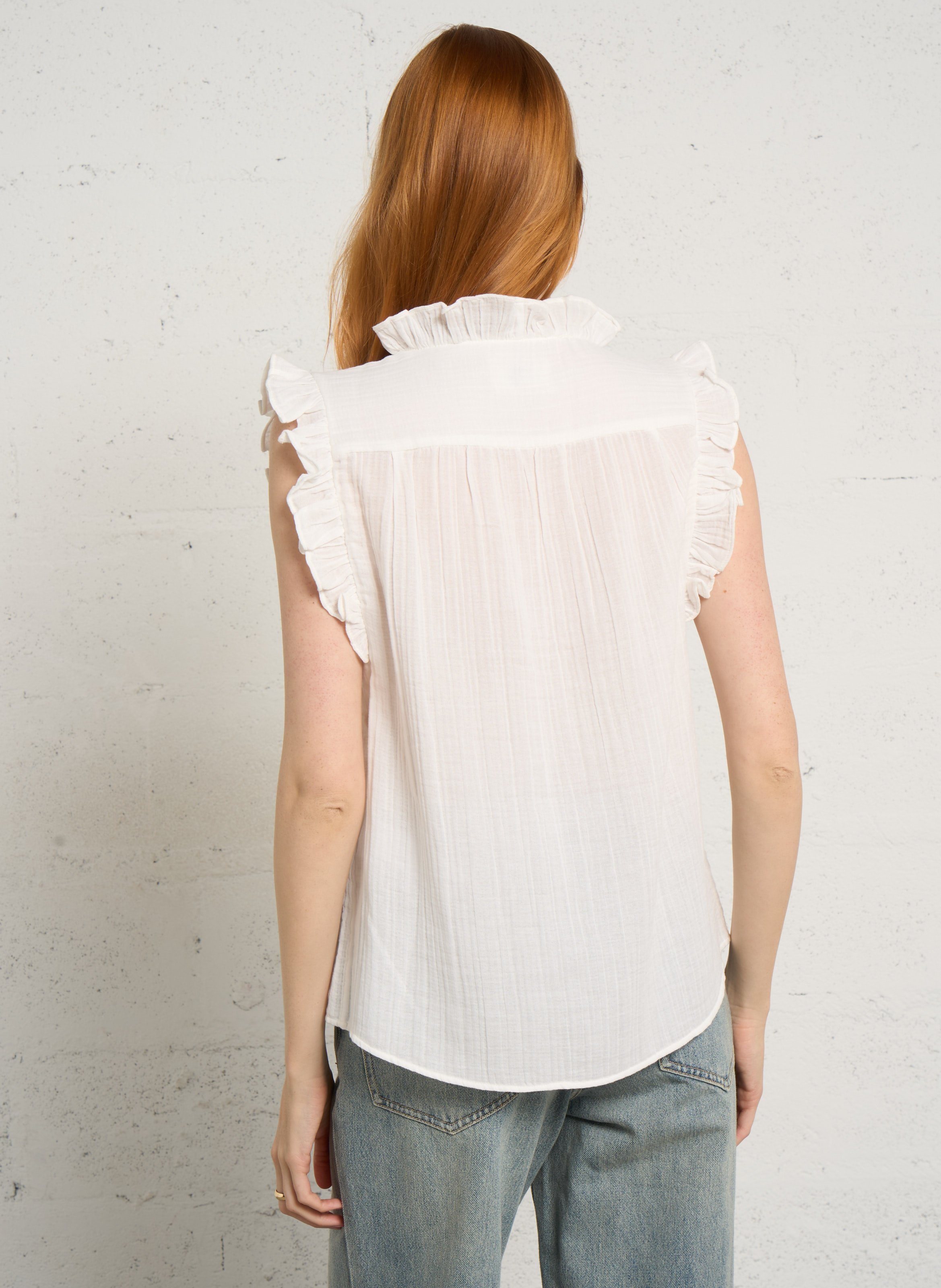 Top col V sans manches à volants DES PETITS HAUTS Beige