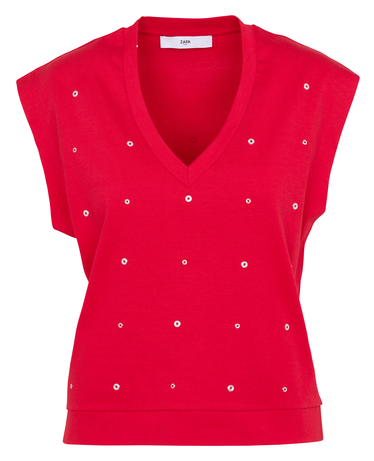 Aansluitende top met V-hals en oogjes ZAPA Rood