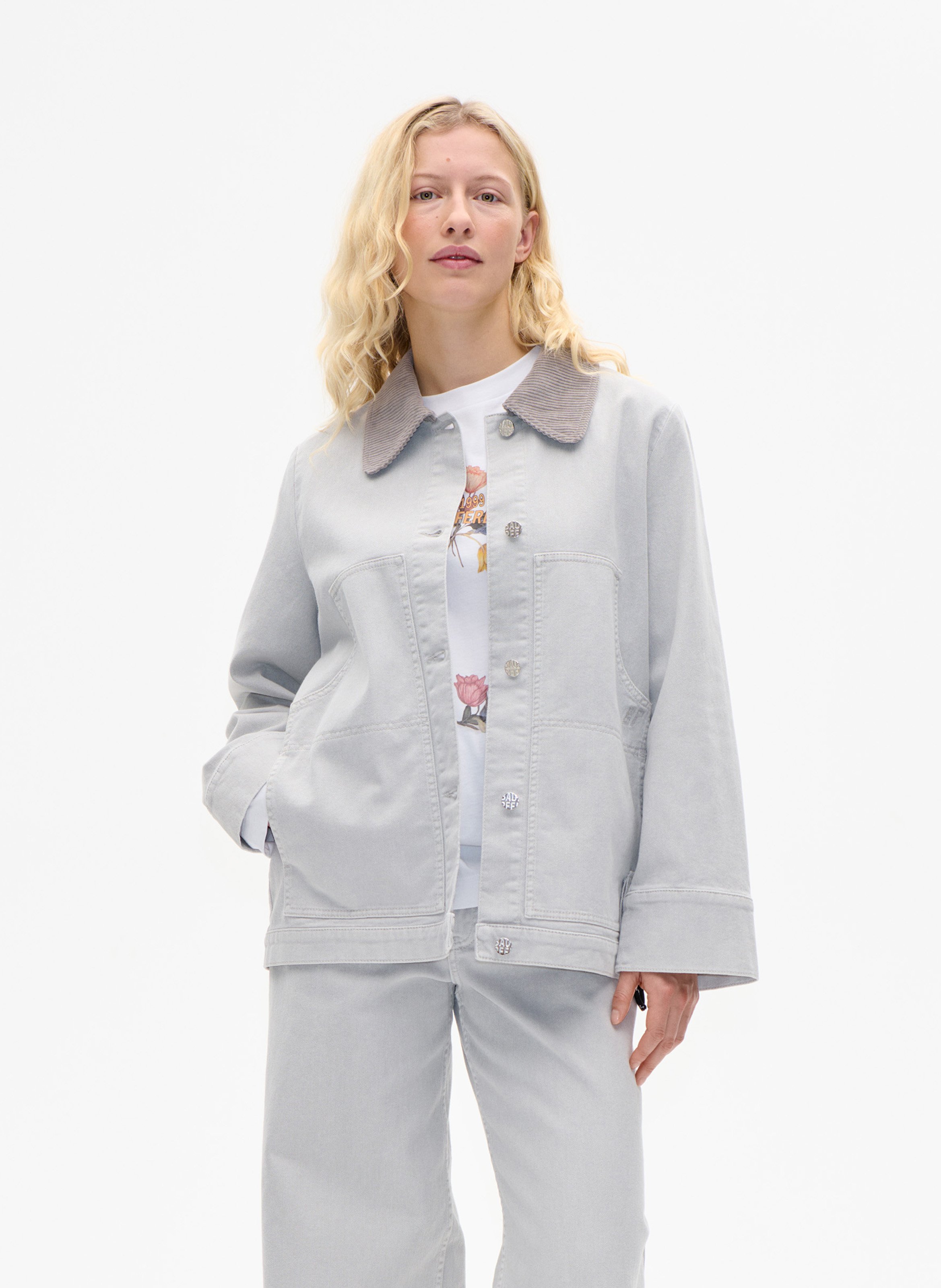 Oversized jas met knoopsluiting en fluwelen kraag BAUM UND PFERDGARTEN Grijs