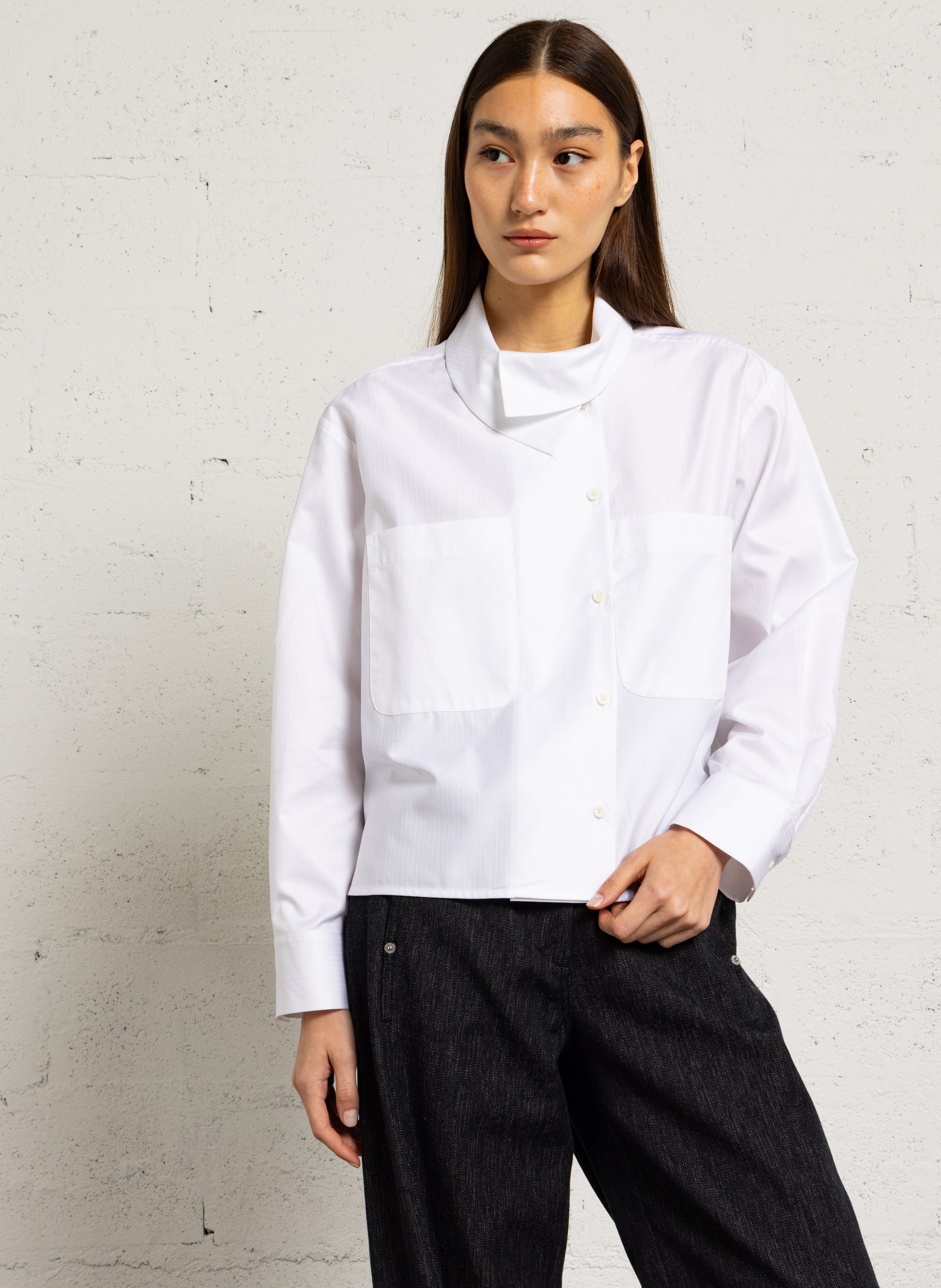 Chemise rayée à col asymétrique MARGAUX LONNBERG Blanc