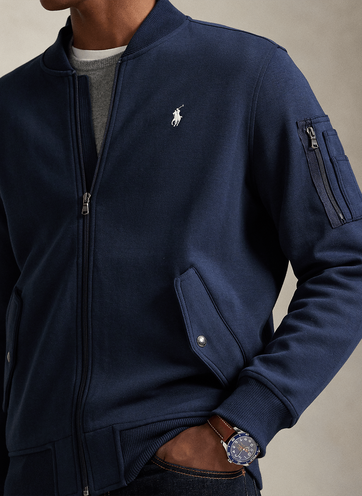 Round-neck cotton-blend jacket POLO RALPH LAUREN Blue