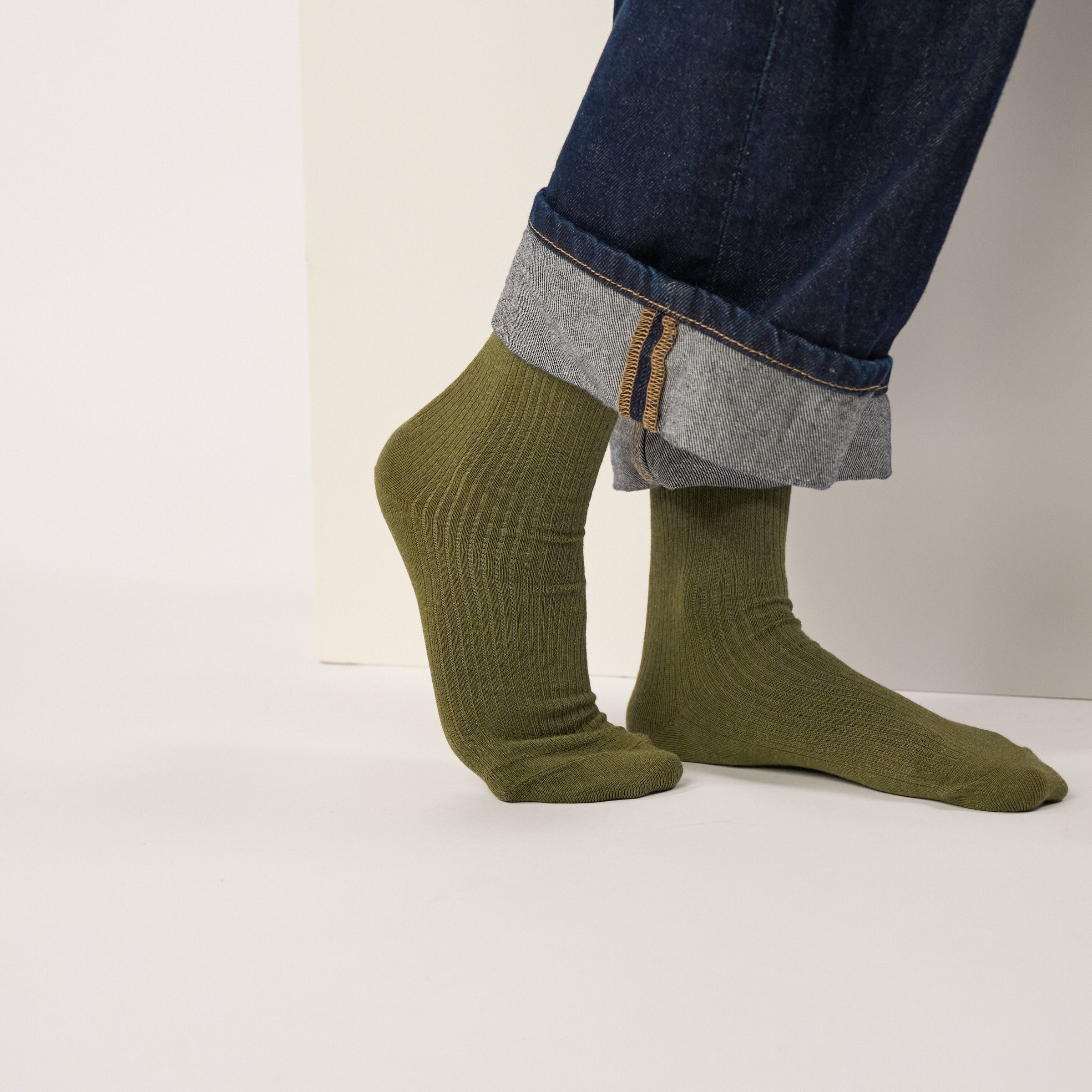 Ribbed Solid Combed Cotton Socks BILLYBELT Khaki