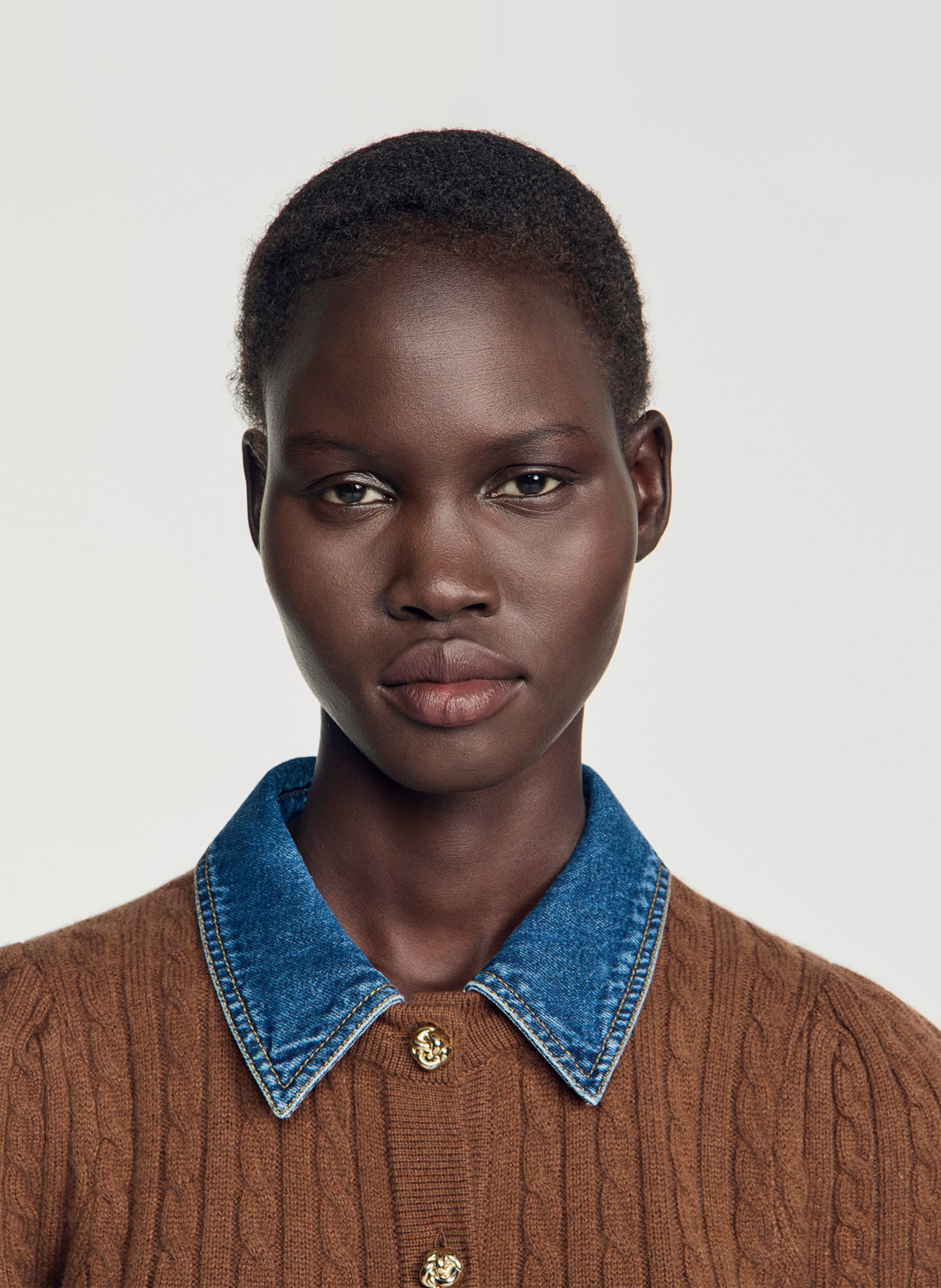 Cardigan droit en laine mélangée SANDRO Marron