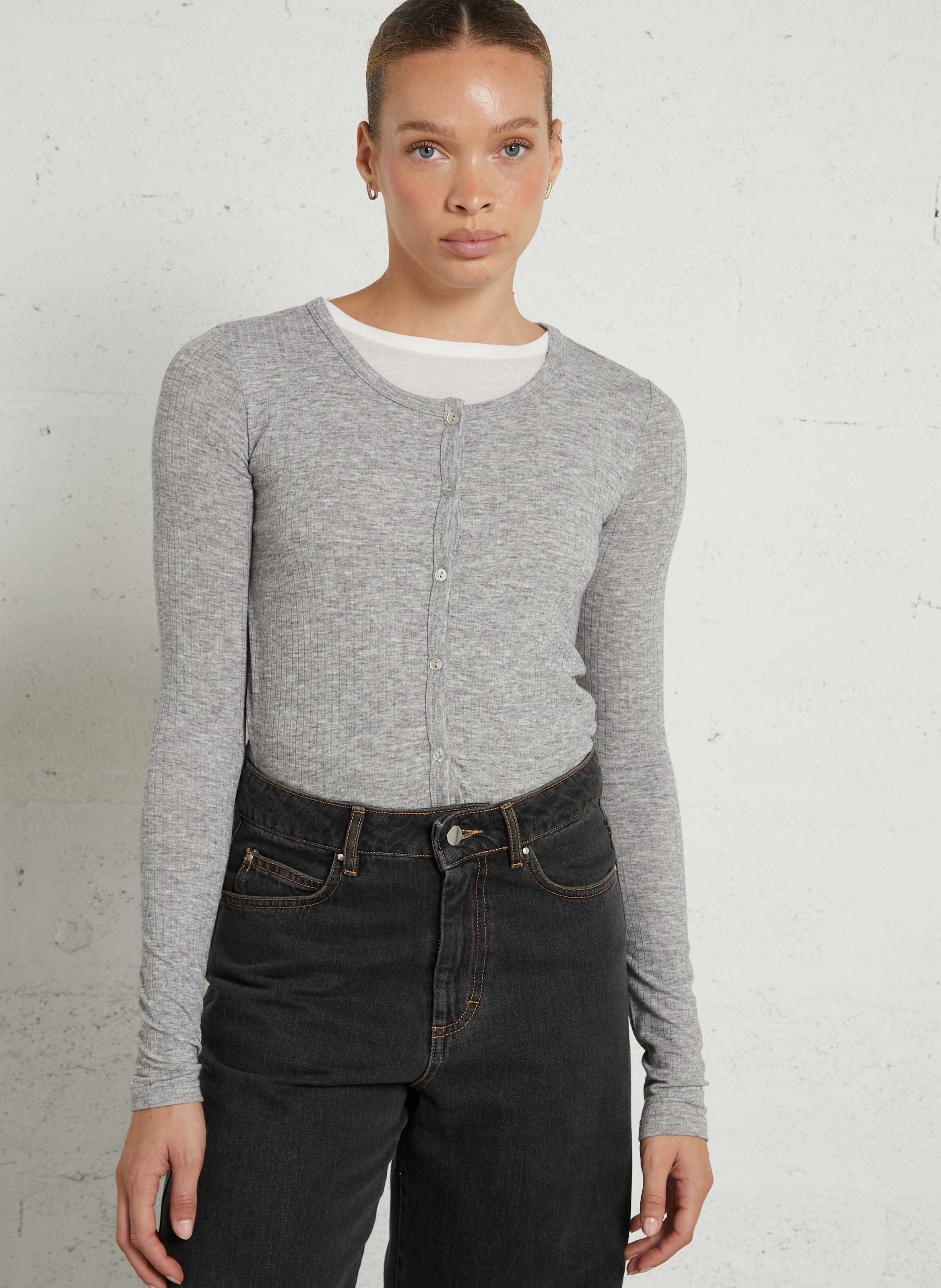 Gilet double encolure à manches longues HOD PARIS Gris