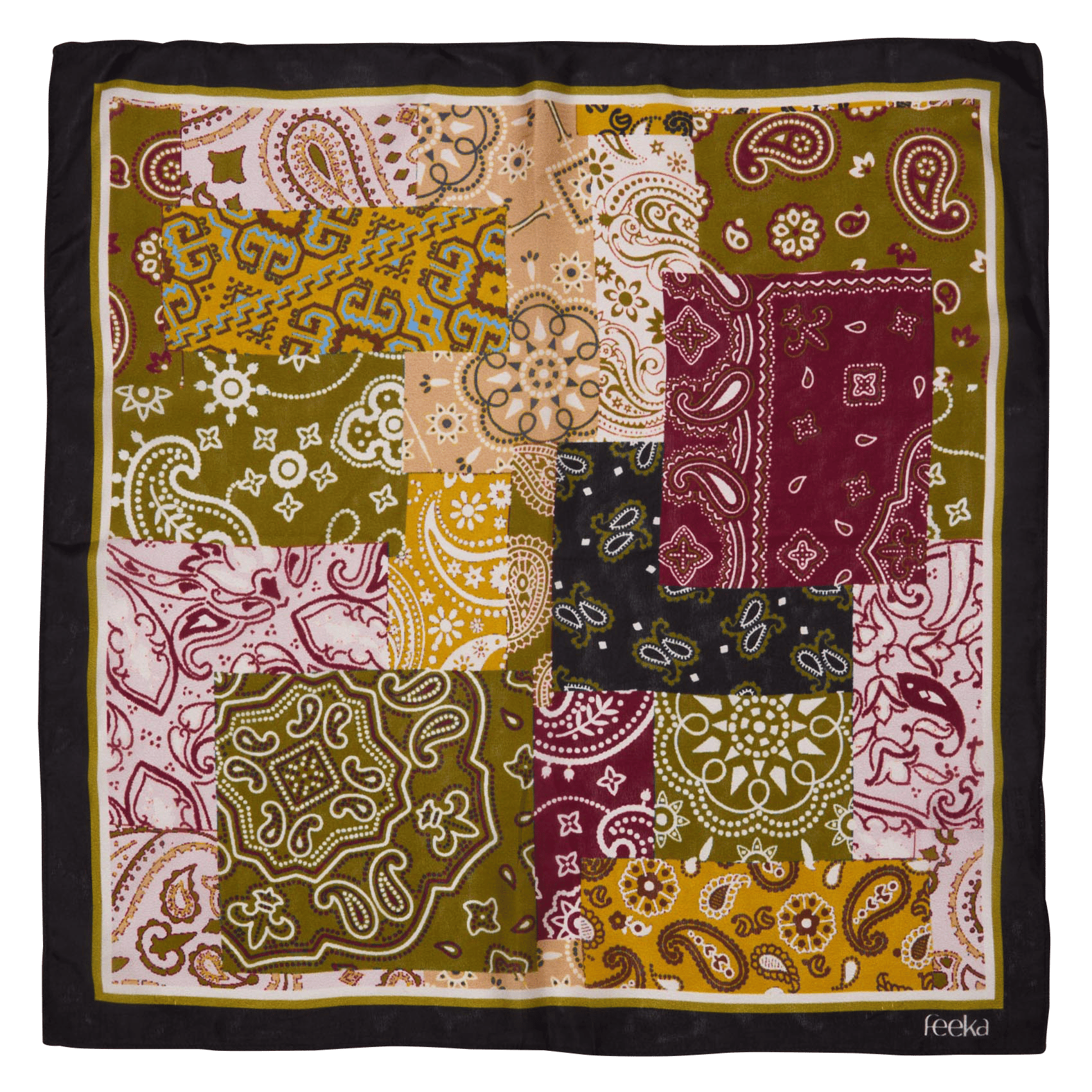 Foulard carré imprimé en soie FEEKA Vert