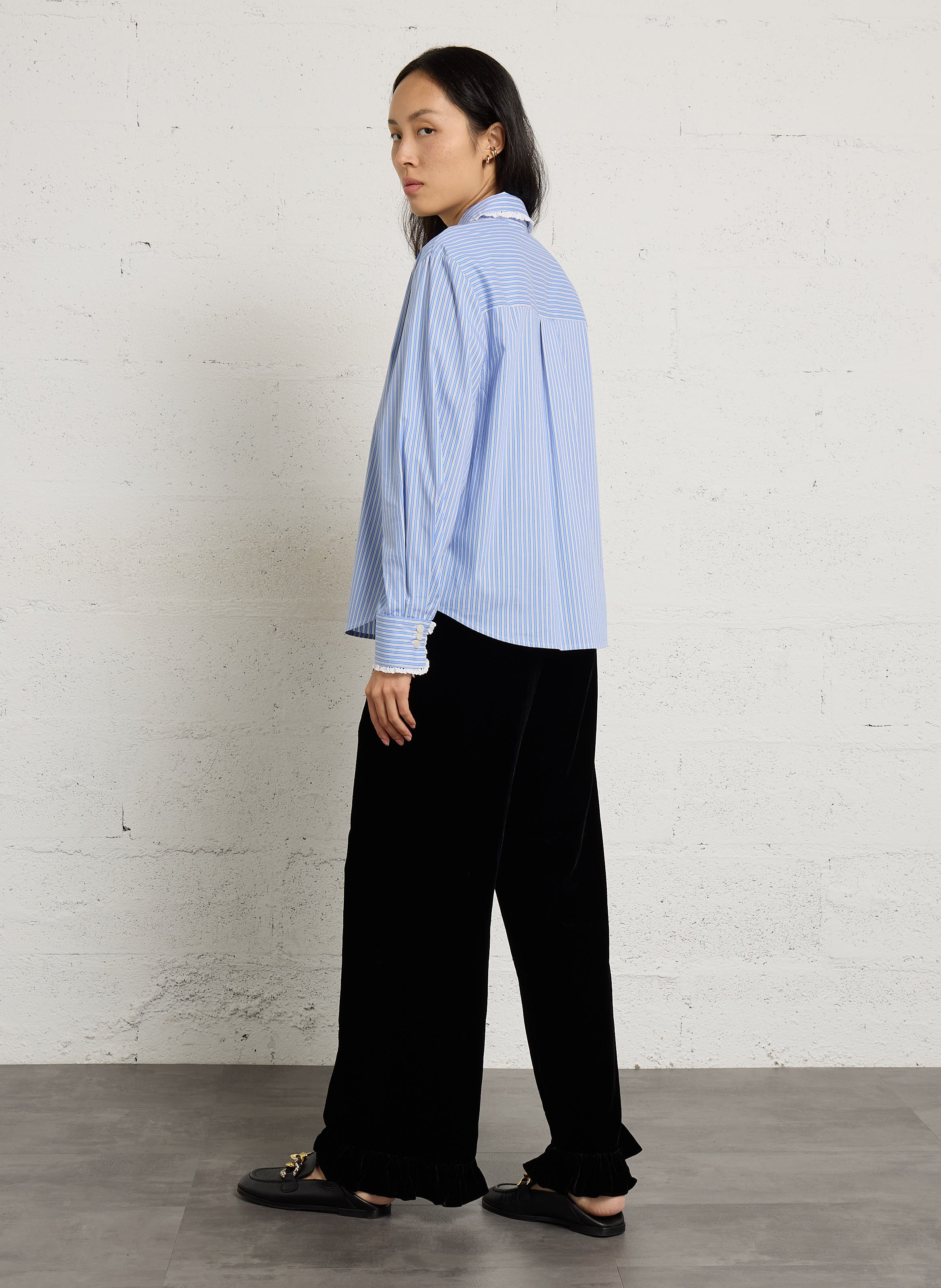 Chemise rayée en popeline de coton DES PETITS HAUTS Bleu
