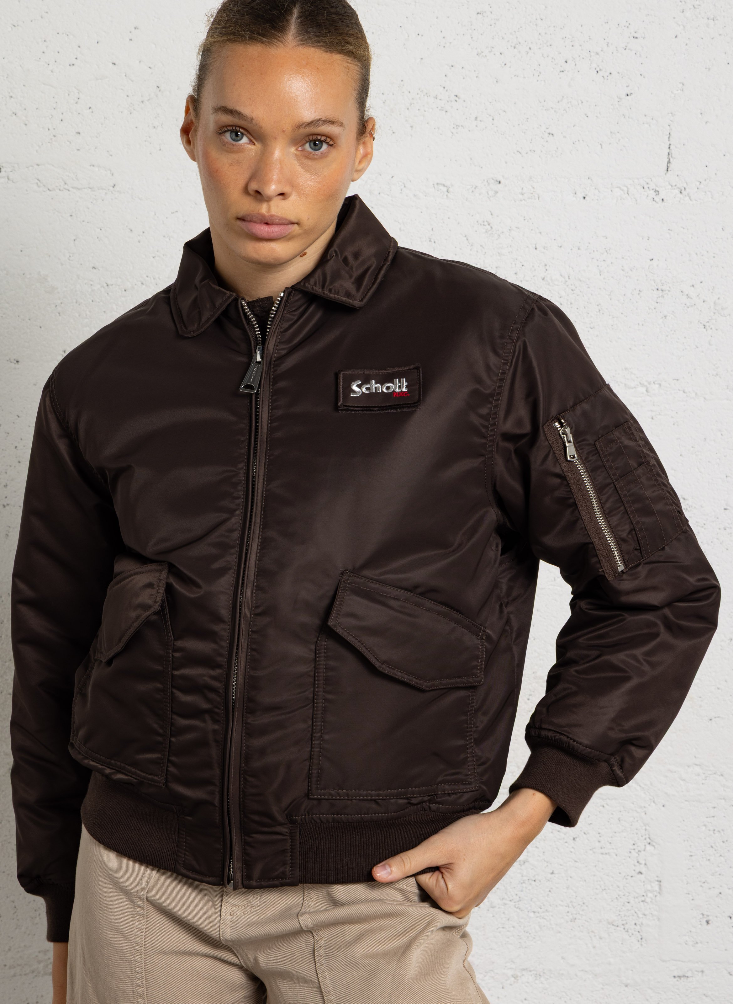 Oversize-Blouson mit Reißverschluss SCHOTT Braun