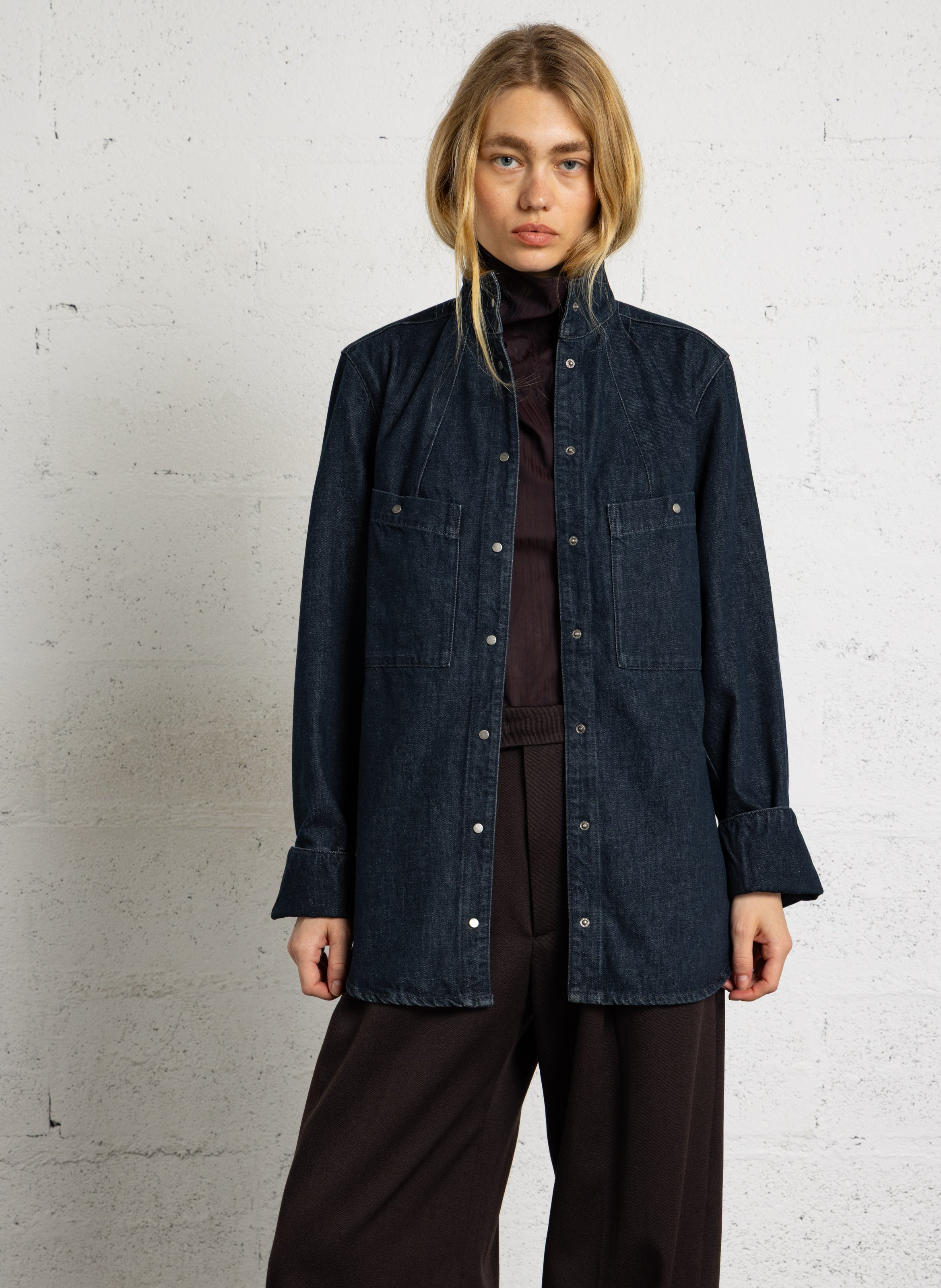 Straight-fit shirt in recycled cotton blend denim SOEUR Blue