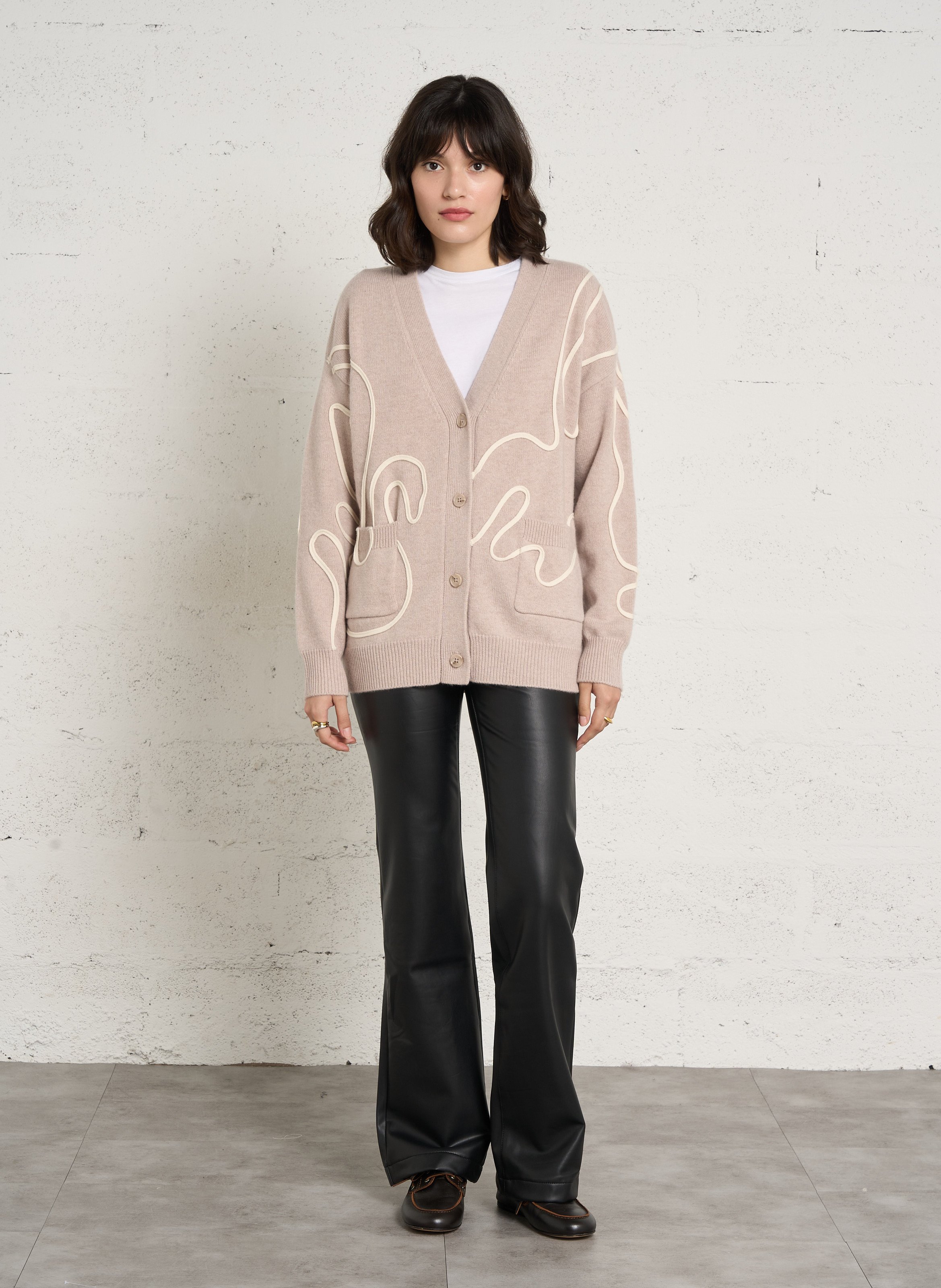 V-neck wool cardigan BERENICE Beige